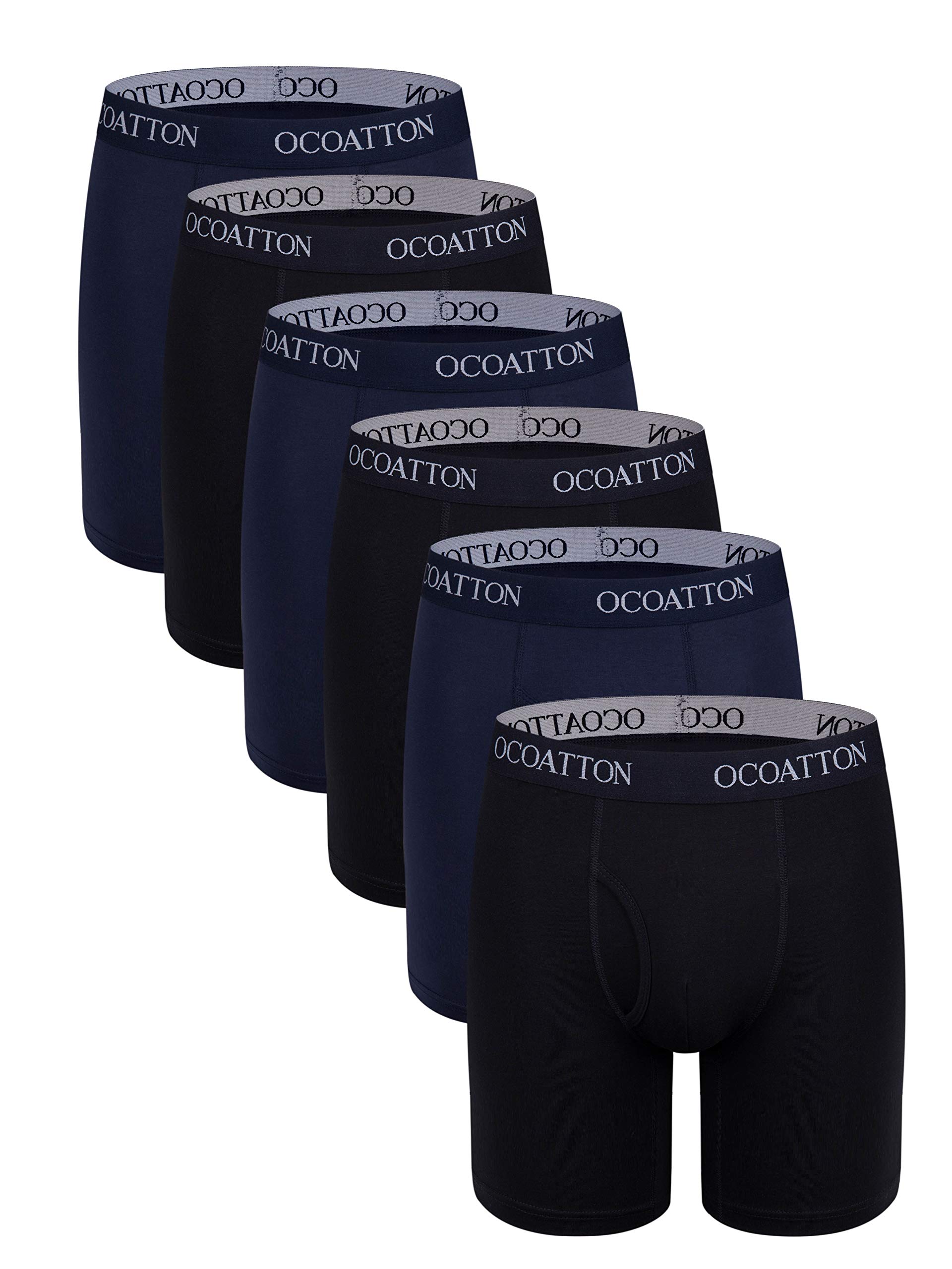 Men's Boxer Briefs Long Leg Big and Tall Combed Cotton Underwear Open Fly 6-Pack