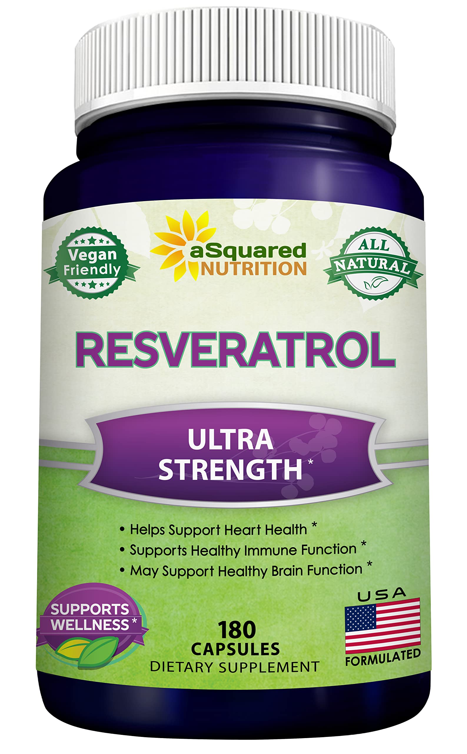 100% Natural Resveratrol - 1000mg Per Serving Max Strength (180 Capsules) Antioxidant Supplement, Trans-Resveratrol Pills for Heart Health & Pure, Trans Resveratrol & Polyphenols