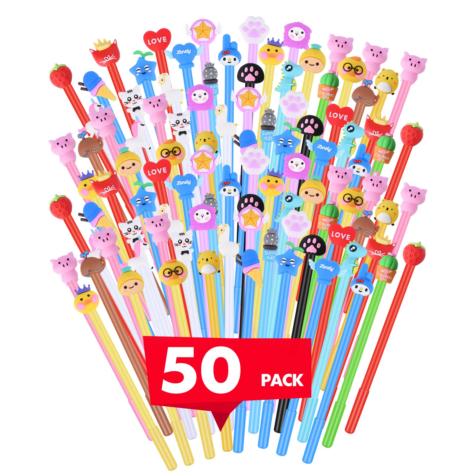 50 Pieces Cute Cartoon Gel Ink Pens Black Ink Cool Pens Kawaii Cute Pens Bulk Assorted Style Novelty Pens Cute Office Pens Rollerball Pens for Student Kids School Supplies Present (50 Pieces)