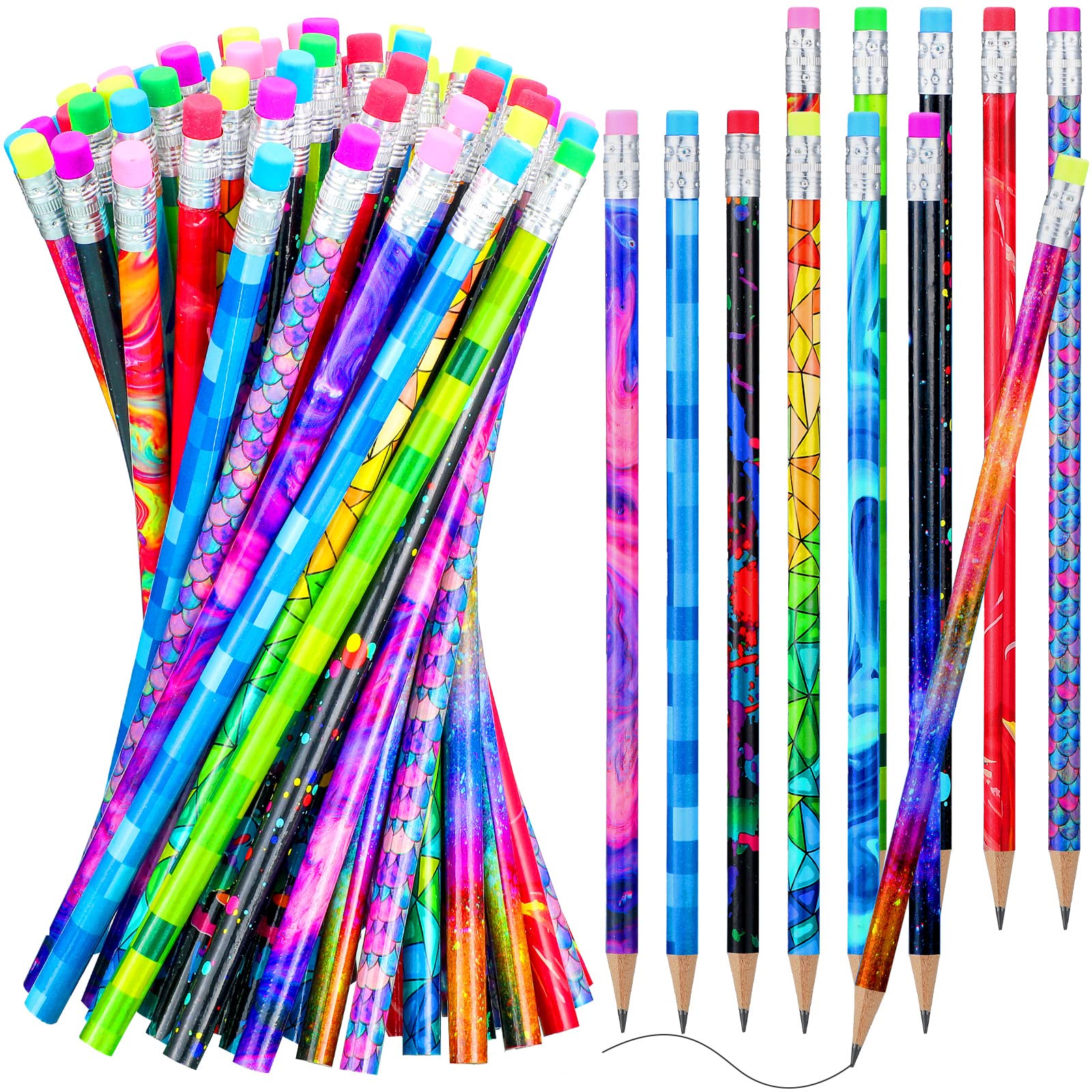 Chinco Wooden Pencil with Eraser Assortment Colorful Pencils for Kids, Office, Artists, College Students, Novelty School Supplies, 200 Pieces