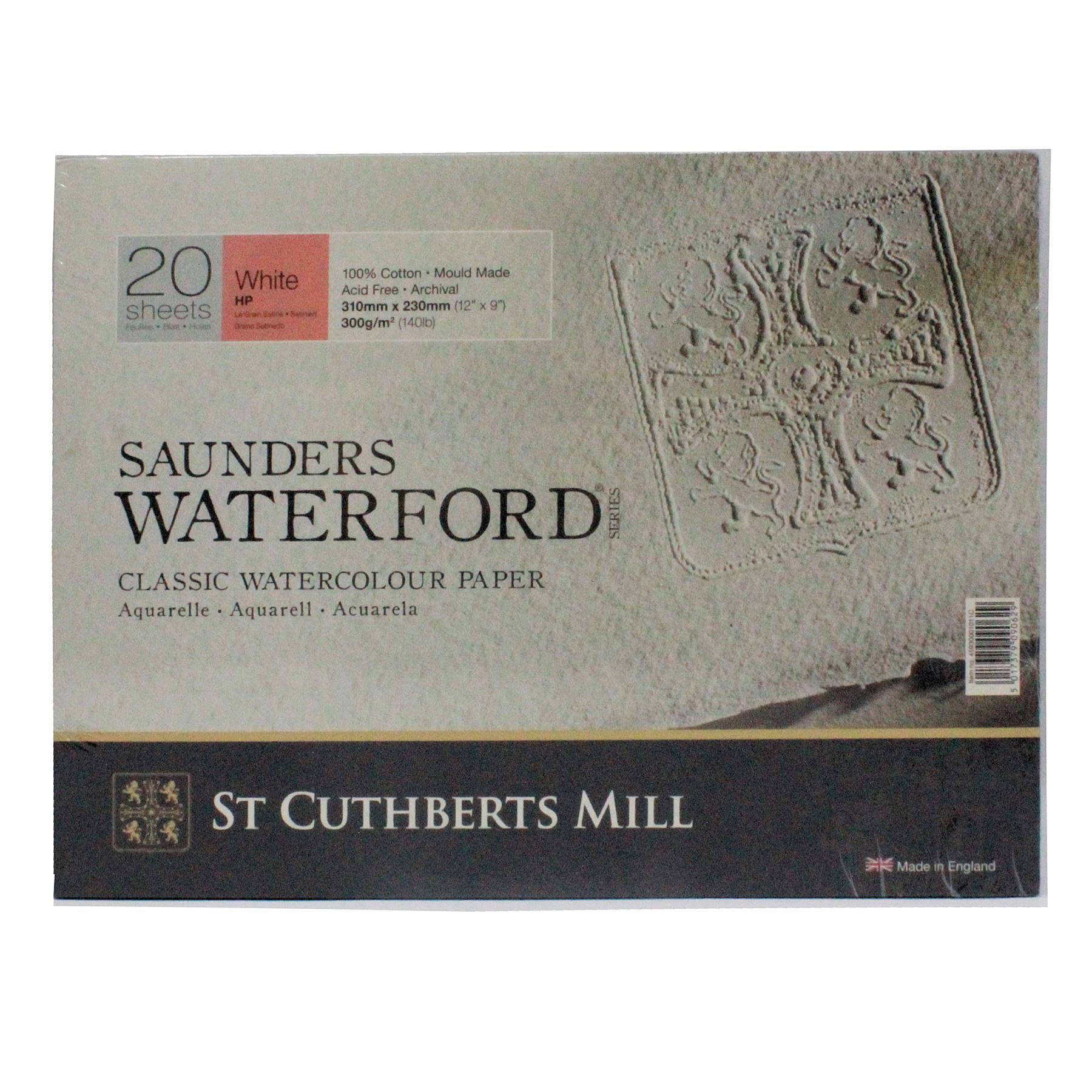 Saunders Waterford St. Cuthberts Mill Watercolor 300 GSM Hot Pressed Natural White 31x23CM Paper Blocks, 20 Sheets