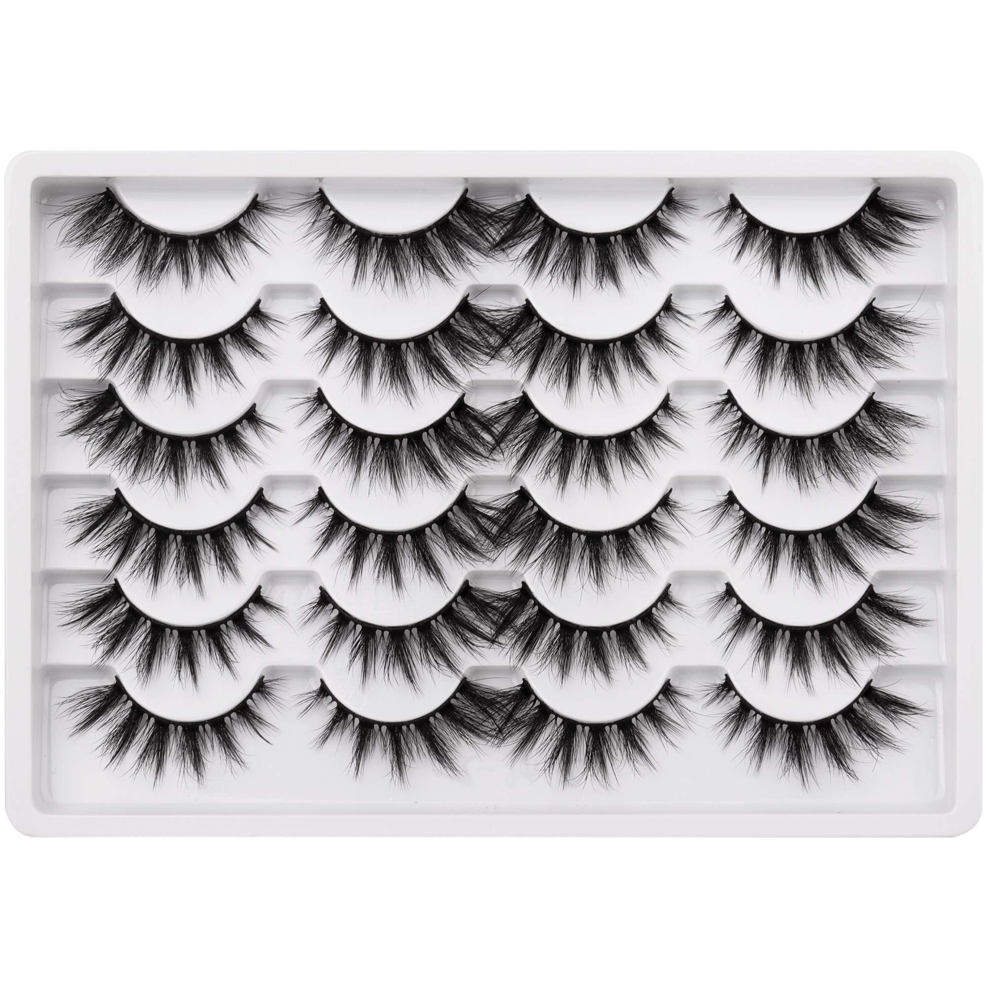 Pawotence Cat Eye Lashes Pack Wispy 3D Faux Mink Lashes 18mm Fluffy False Eyelashes Soft Reusable Handmade Fake Eyelashes, 12 Pairs Pack