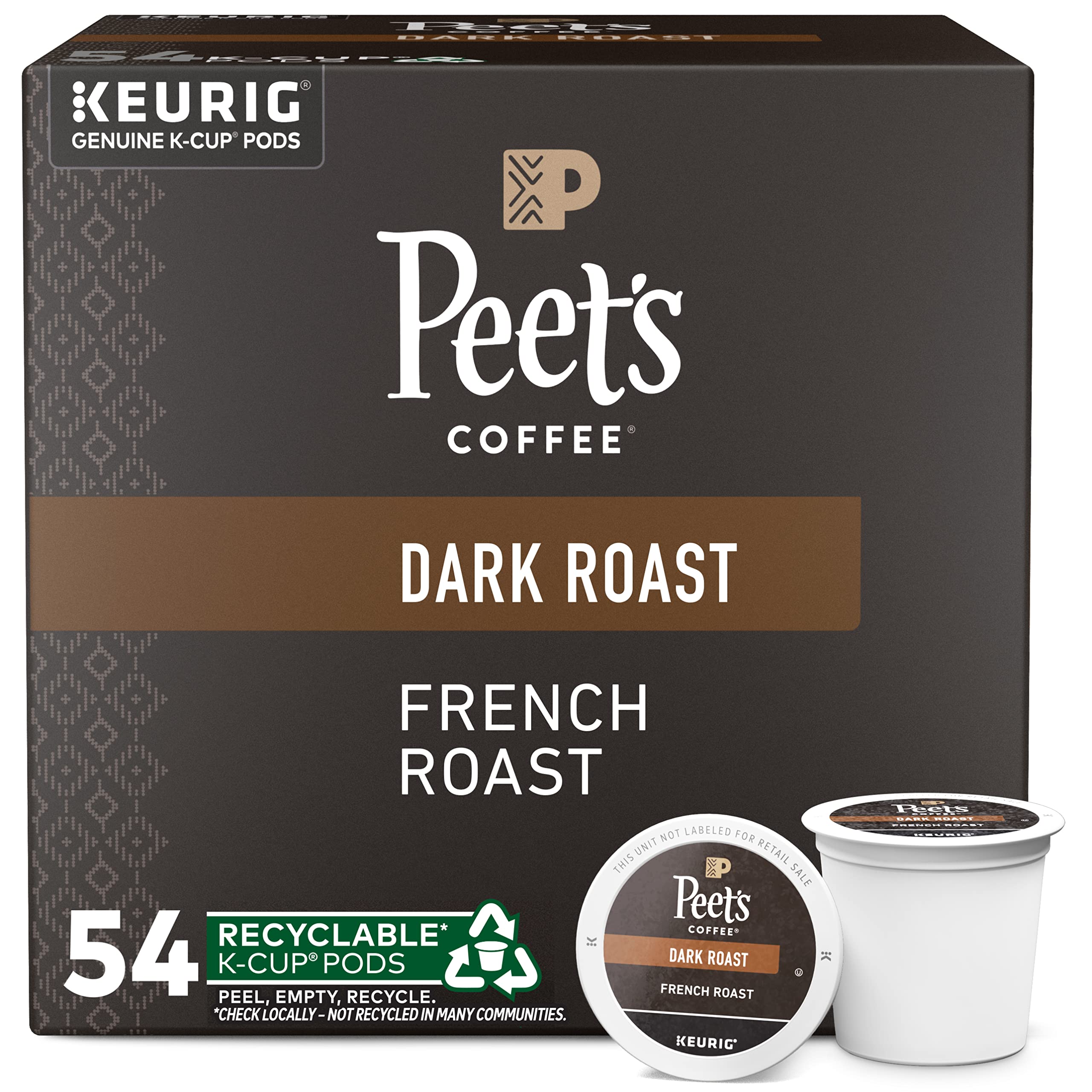 Peet's Coffee, Dark Roast K-Cup Pods for Keurig Brewers - French Roast 54 Count (1 Box of 54 K-Cup Pods) Packaging May Vary