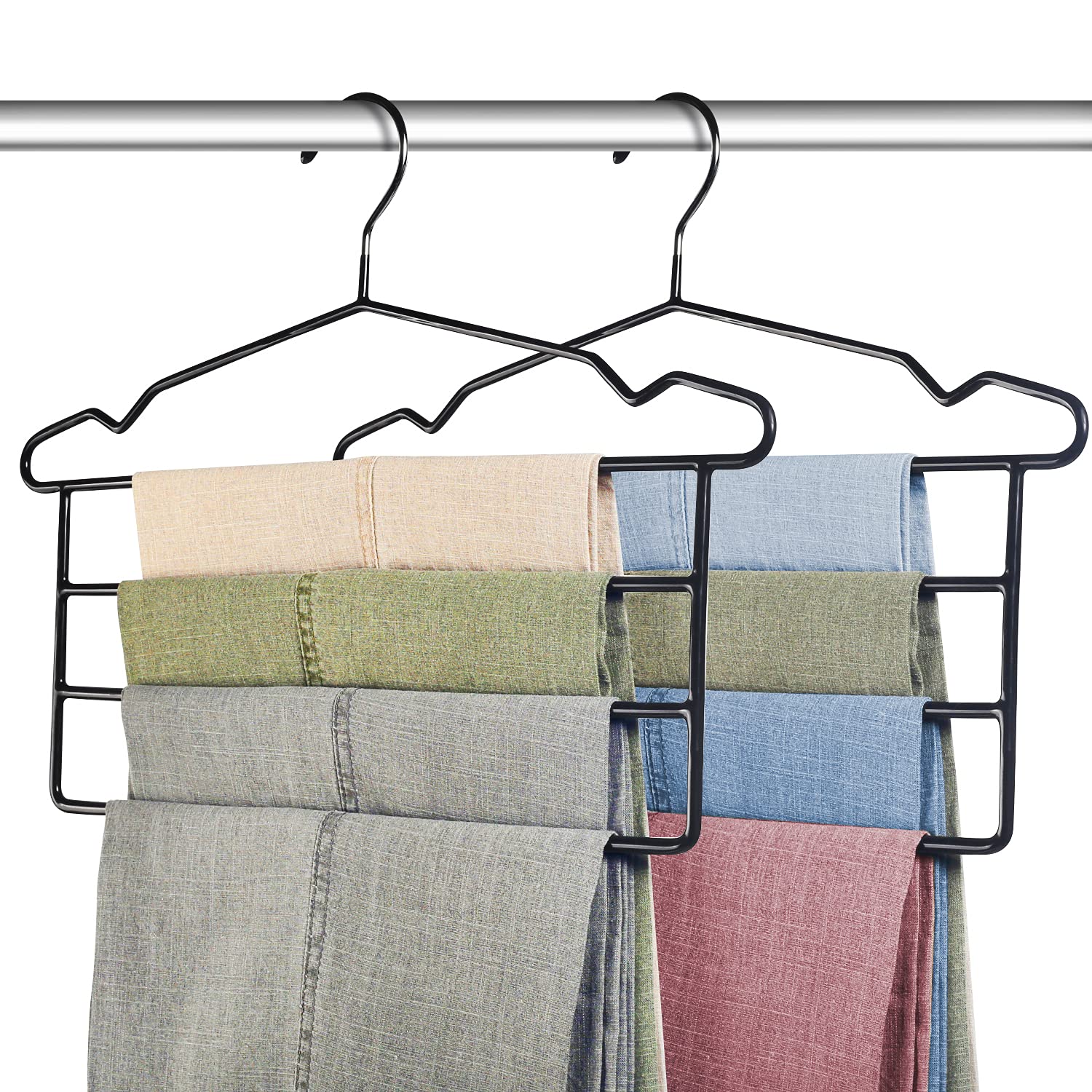 Pants Hangers Non Slip Space Saving Skirt Hangers Multi-Layer Jeans Trouser Closet Stainless Steel Rack for Scarf Jeans Slacks Leggings Towel Clothes (3 Pack)