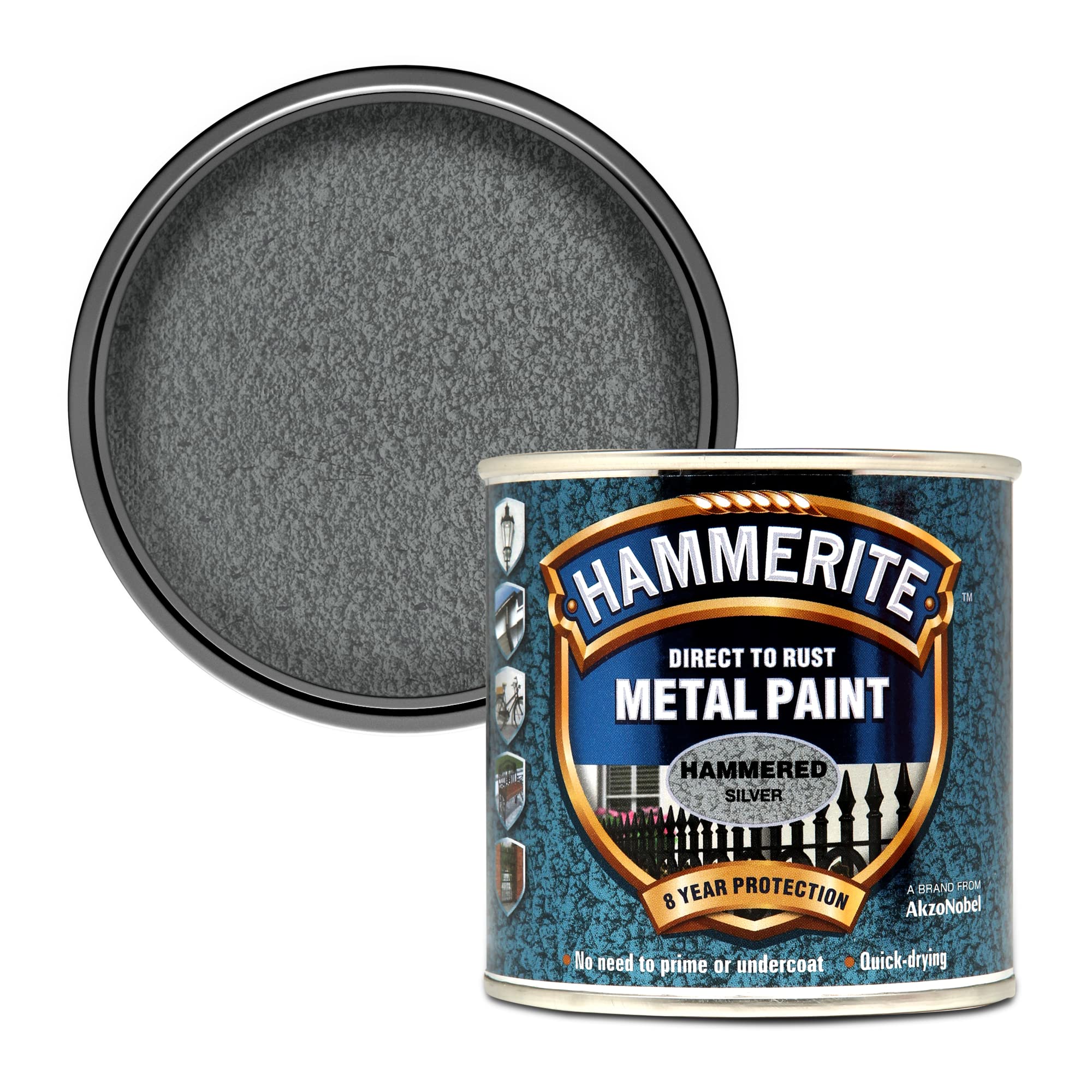 Hammerite 5084798 Direct to Rust Metal Paint - Hammered Silver Finish 250ML