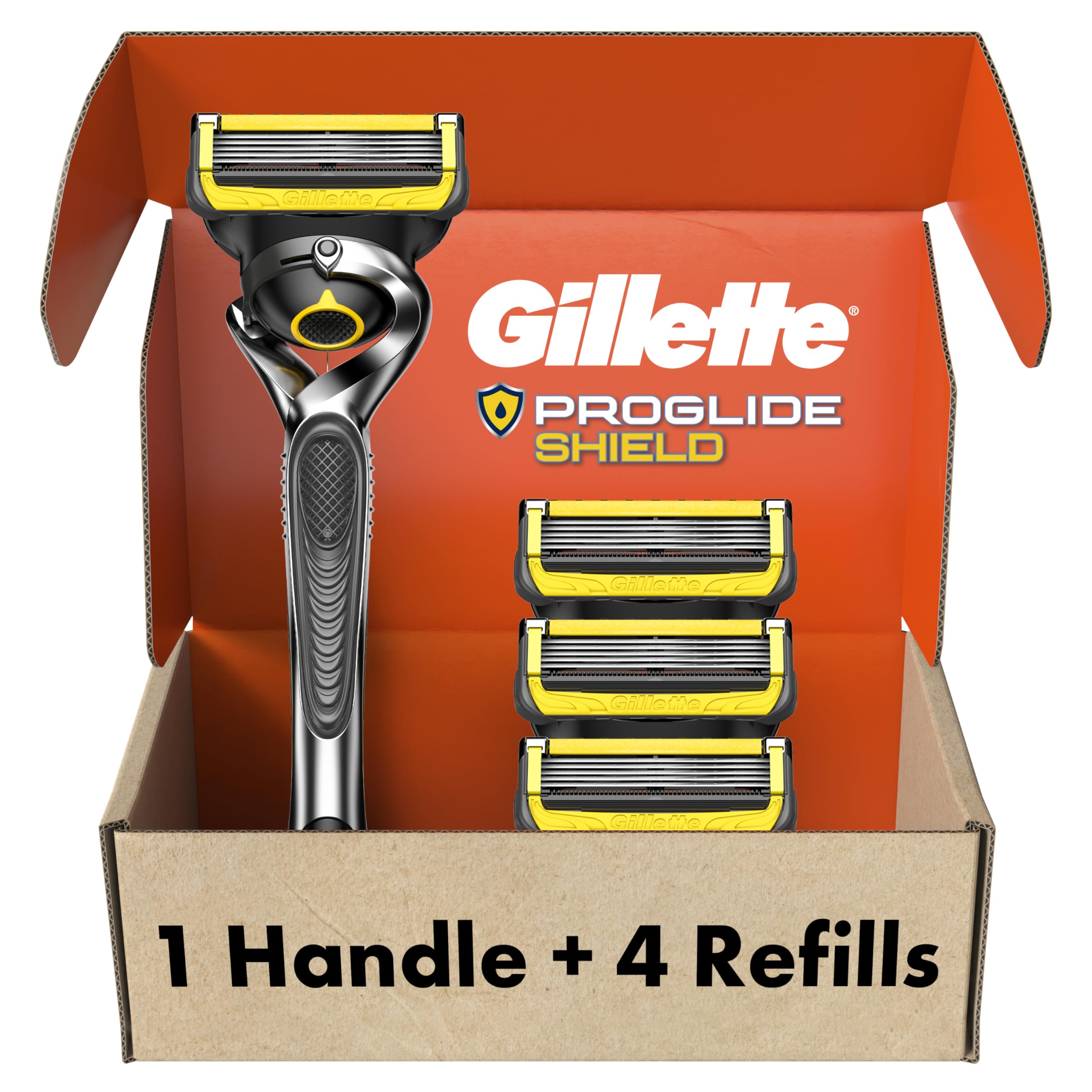 GilletteProGlide Shield Men's Razor Handle + 4 Blade Refills, Holiday Gifts for Men