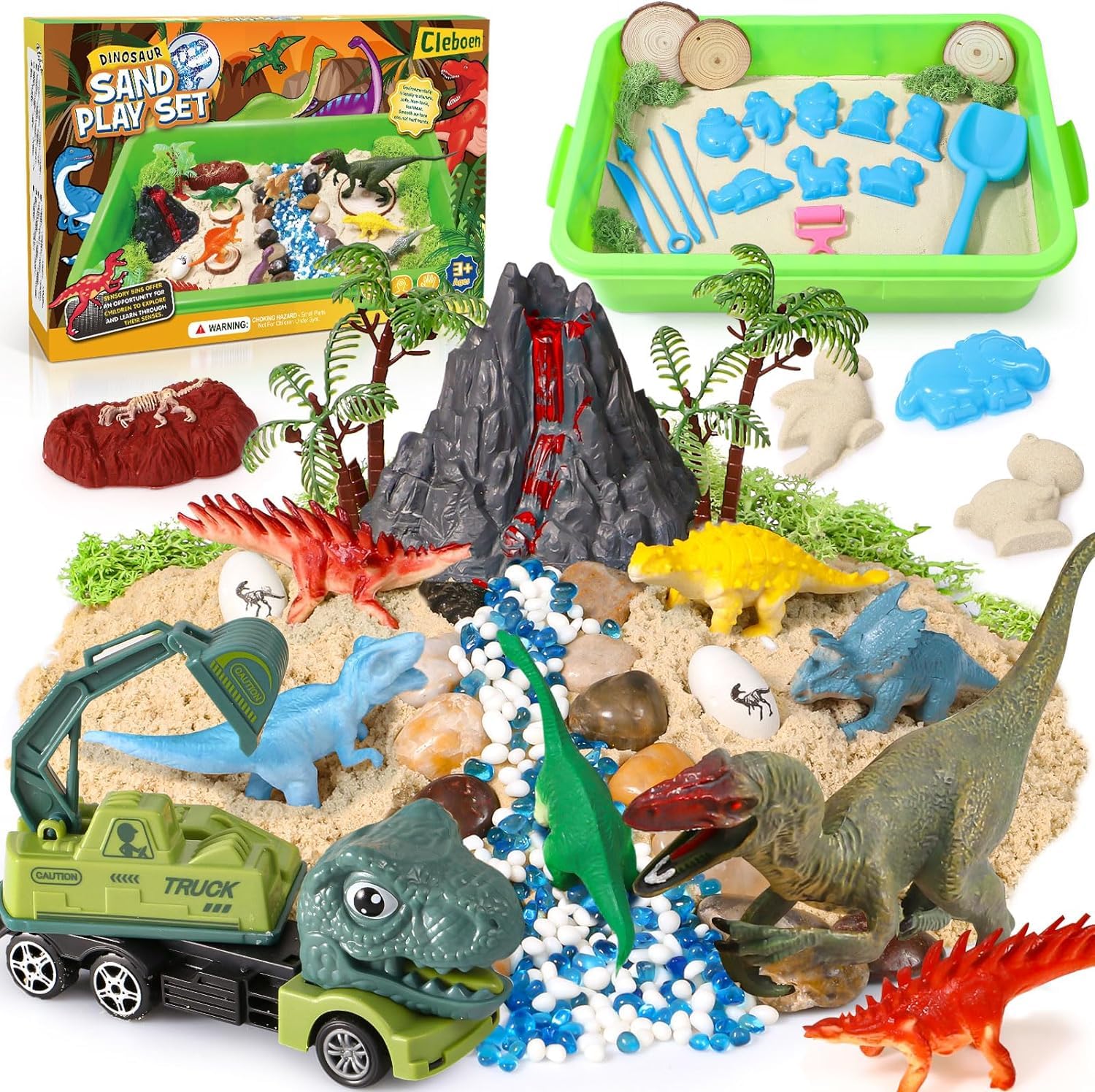 Play Sand for Kids Boys Dinosaur Toys Pretend Play Sandbox Kit with 900g Magic Sand Dino Figure Dinosaur Egg Playset, Beach Toys Play Sand Molds, Sensory Toys Sand Birthday Gift for Kids Boys Age 3-8