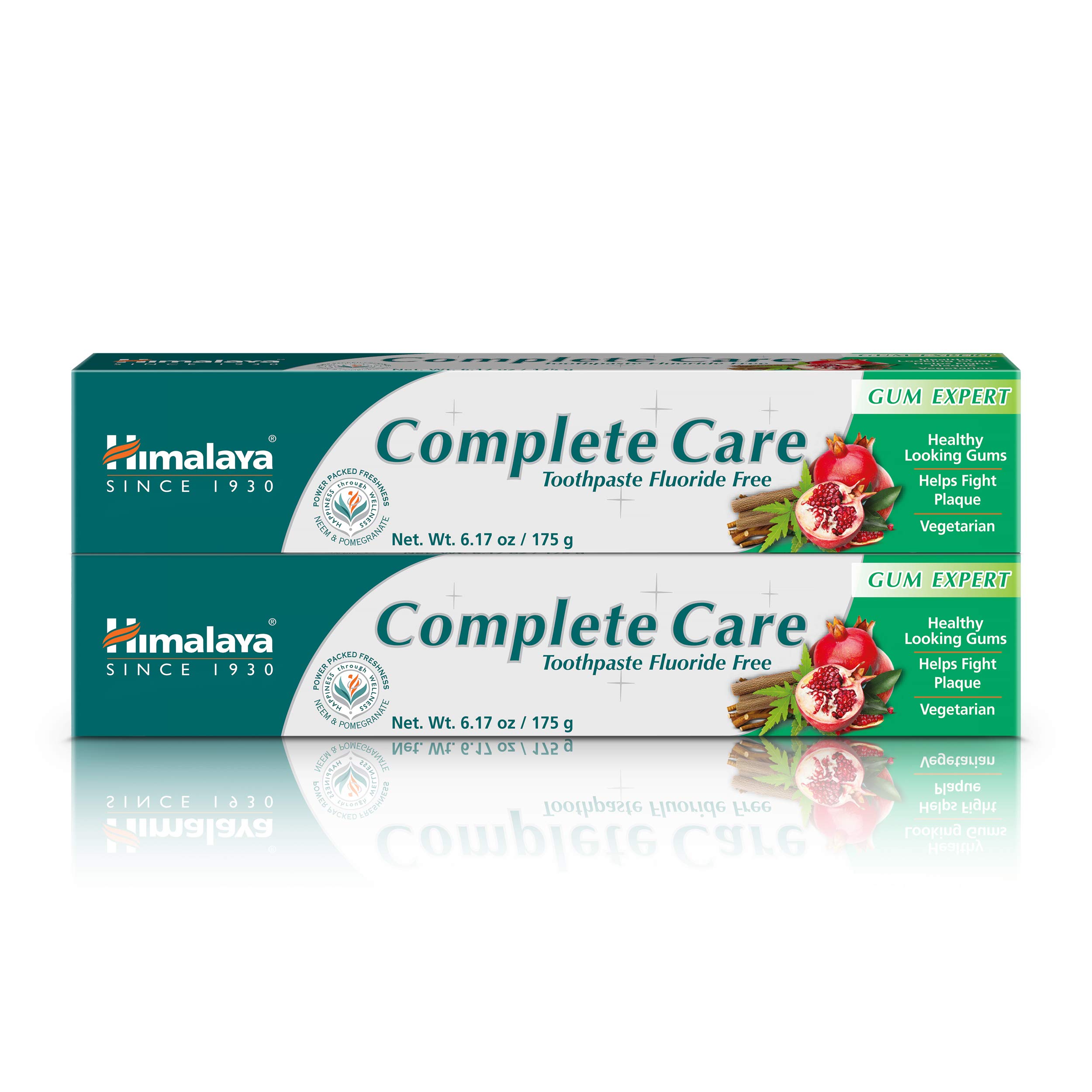 Himalaya Complete Care Toothpaste, Fights Plaque, Freshens Breath, Fluoride Free, Plant-Based, with Neem, Pomegranate, No Artificial Flavors, Cruelty Free, Mint Flavor, 6.17 Oz, 2 Pack…