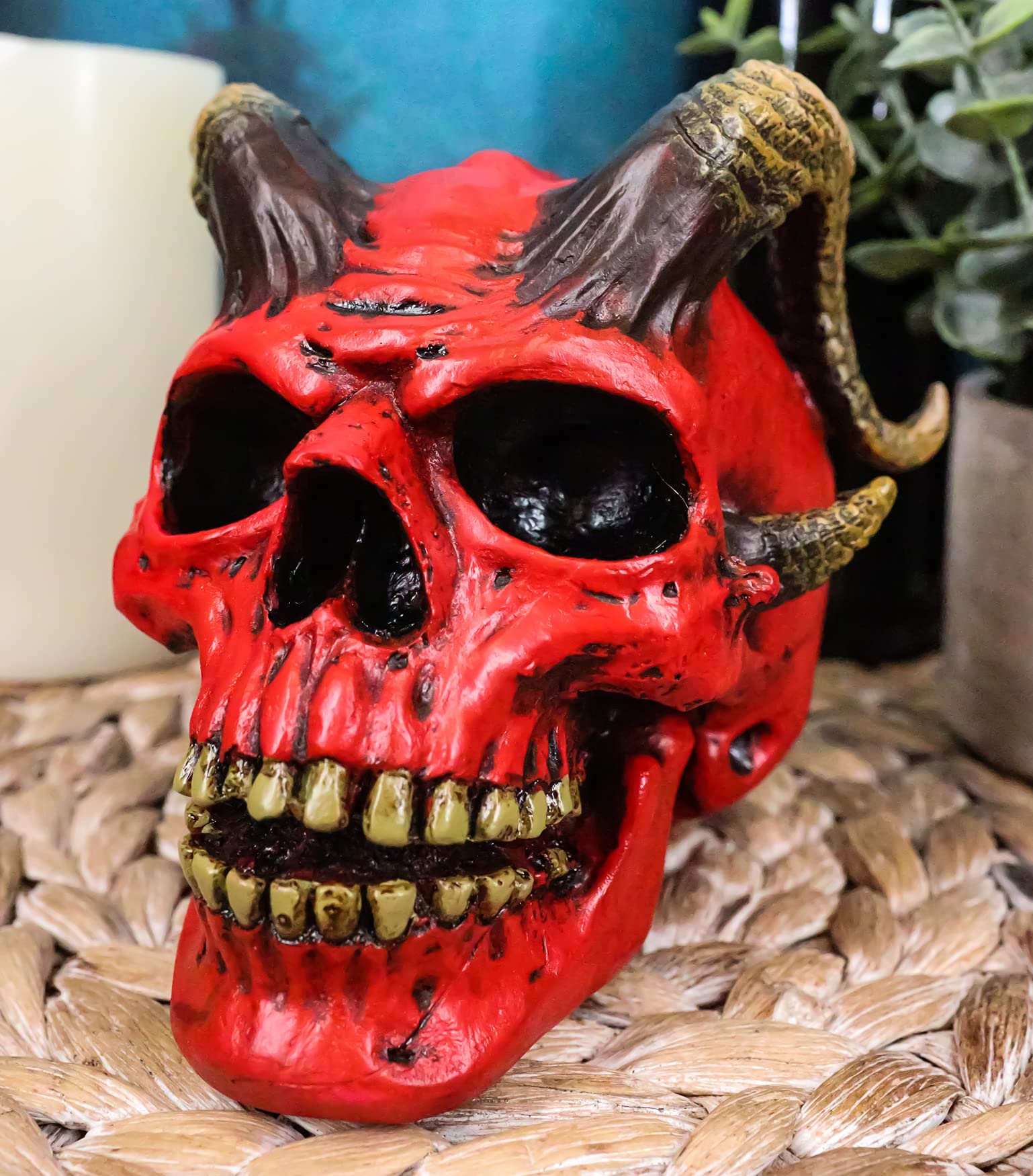 Ebros Day of The Dead El Diablo Horned Devil Skull Figurine Hell Spawned Imp Demon Skull Statue 5" L