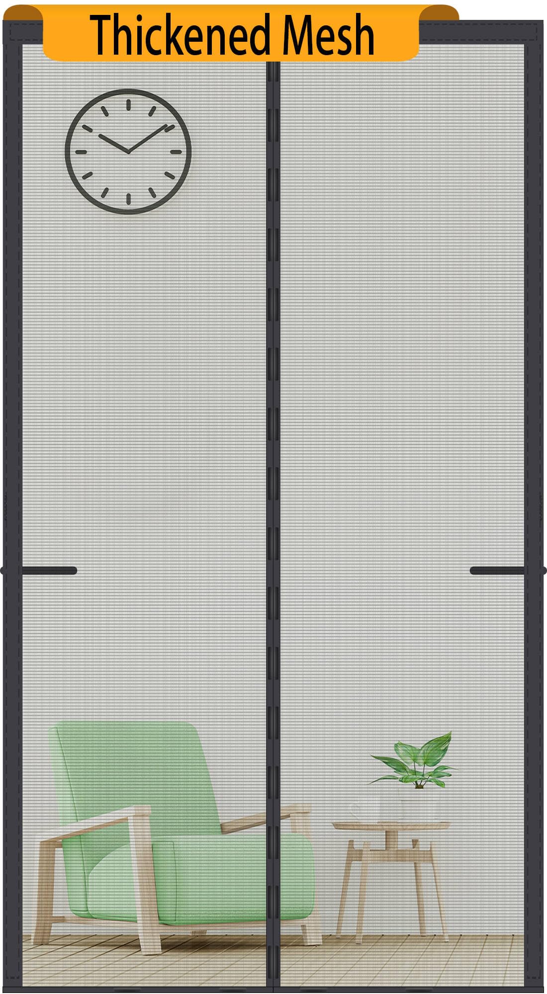 Upgraded Magnetic Screen Door Thicker 250g/m² Reinforced Mesh,36 Longer Magnets,Door Screen Magnetic Closure for Single Door,Heavy Duty Door Net Screen with Magnet,Fit Doors to 36 x 80 Inch,Black