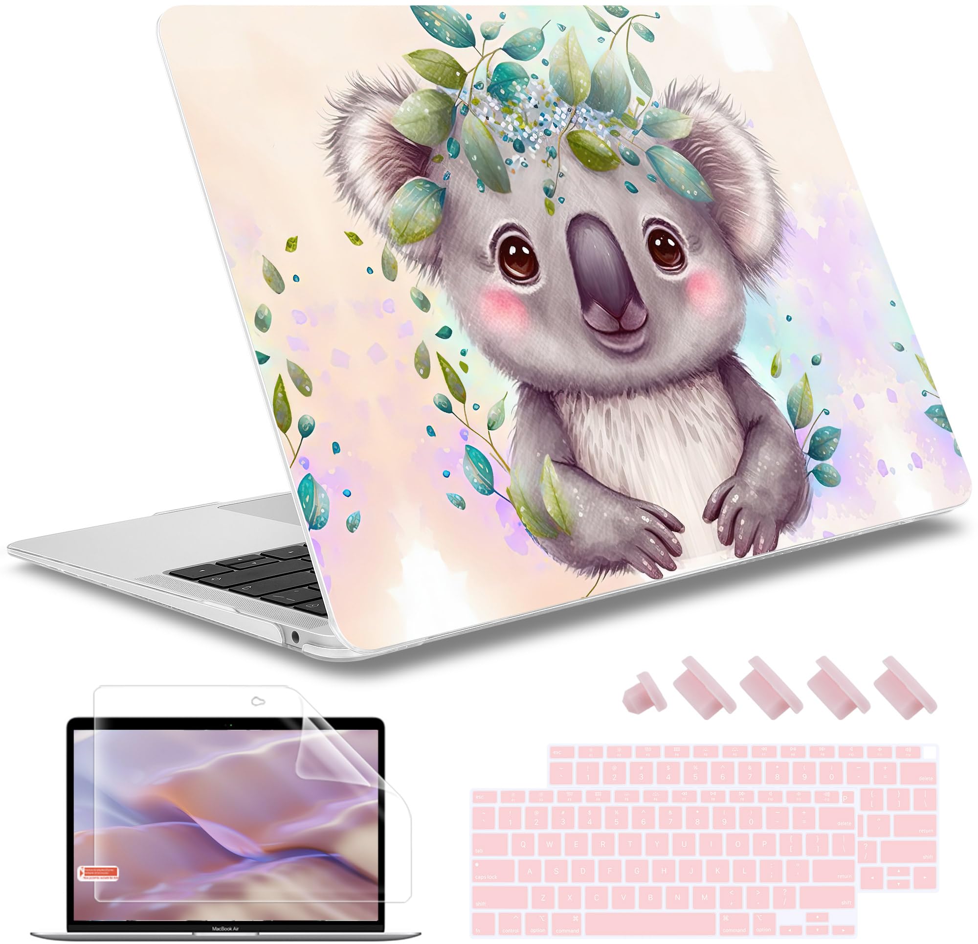 May Chen Compatible with MacBook Air 13 inch Case 2021, 2020 2019 2018 Release Model: M1 A2337 A2179 A1932, Plastic Hard Shell Case Cover for MacBook Air 13 inch with Retina Dispaly, Koala Smiling