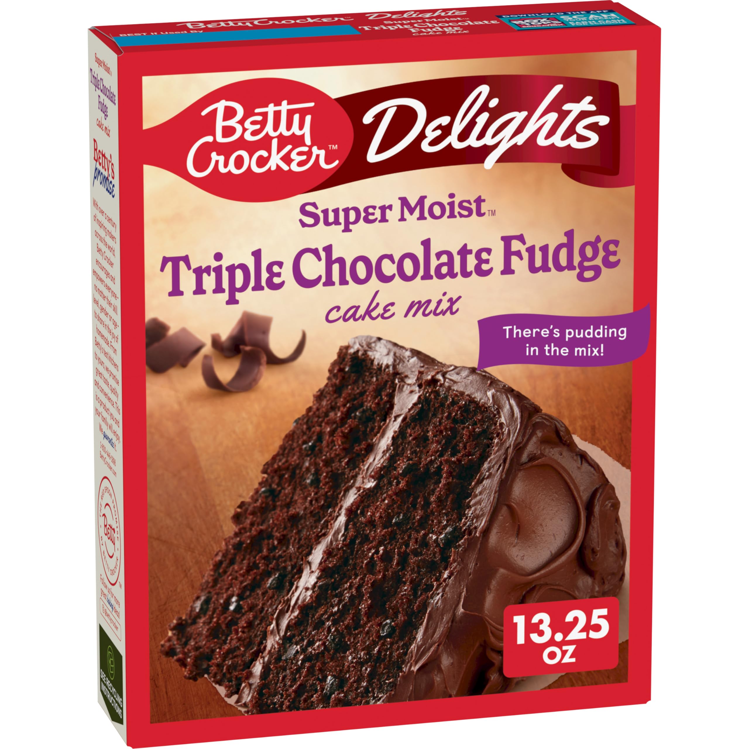 Betty CrockerDelights Super Moist Triple Chocolate Fudge Cake Mix, Holiday Baking, 13.25 oz