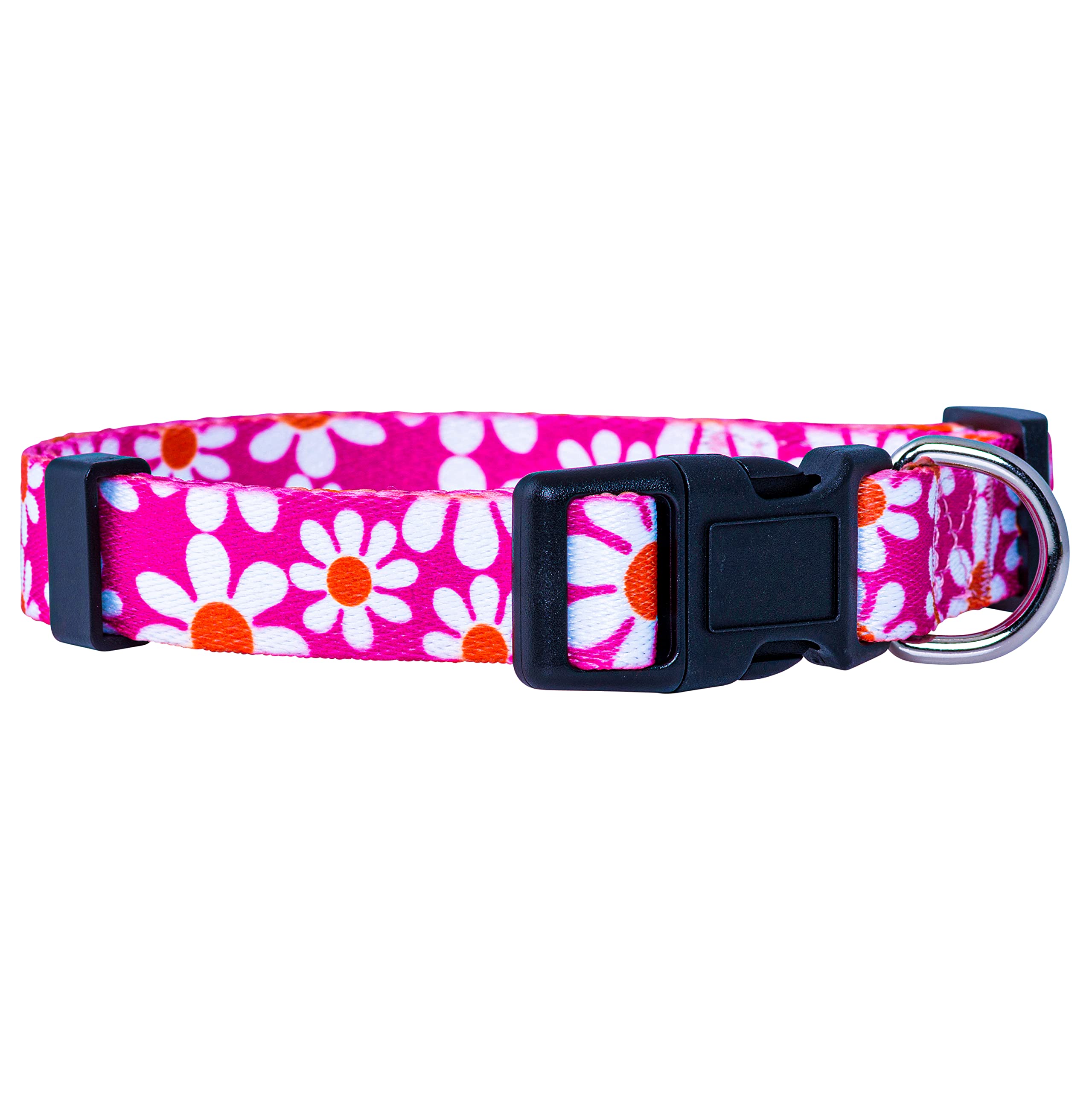 Native PupFlower Dog Collar/Paisley Dog Collar (Medium, Pink Daisy)