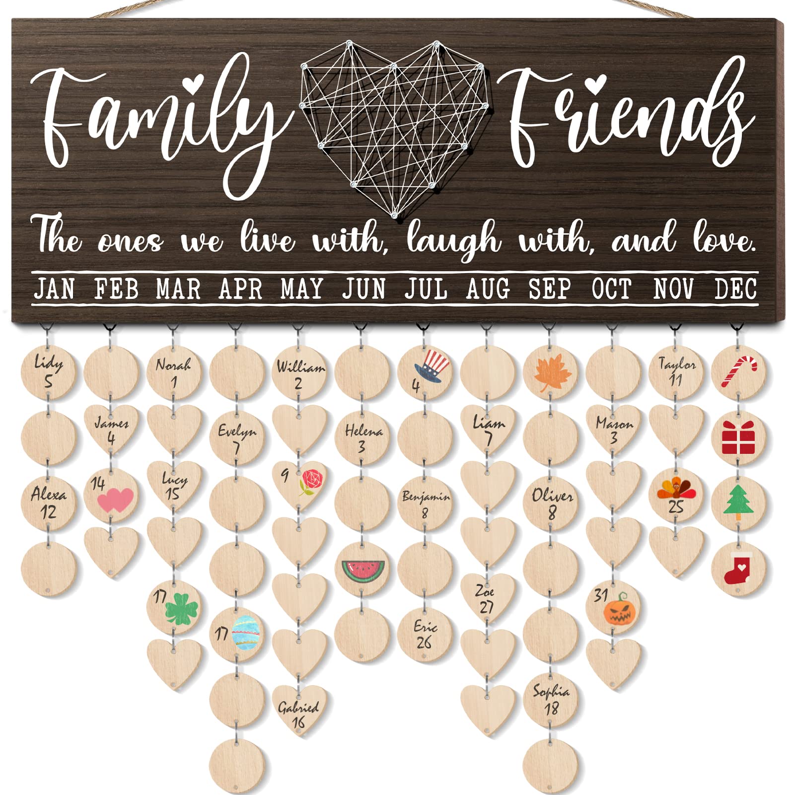 Mothers Day Gifts for Mom Grandma from Daughter, Wooden Family Birthday Reminder Calendar Board Wall Hanging DIY Birthday Tracker Plaque with 120 Tag, Best Dad Mom Grandma Gifts for Birthday Christmas