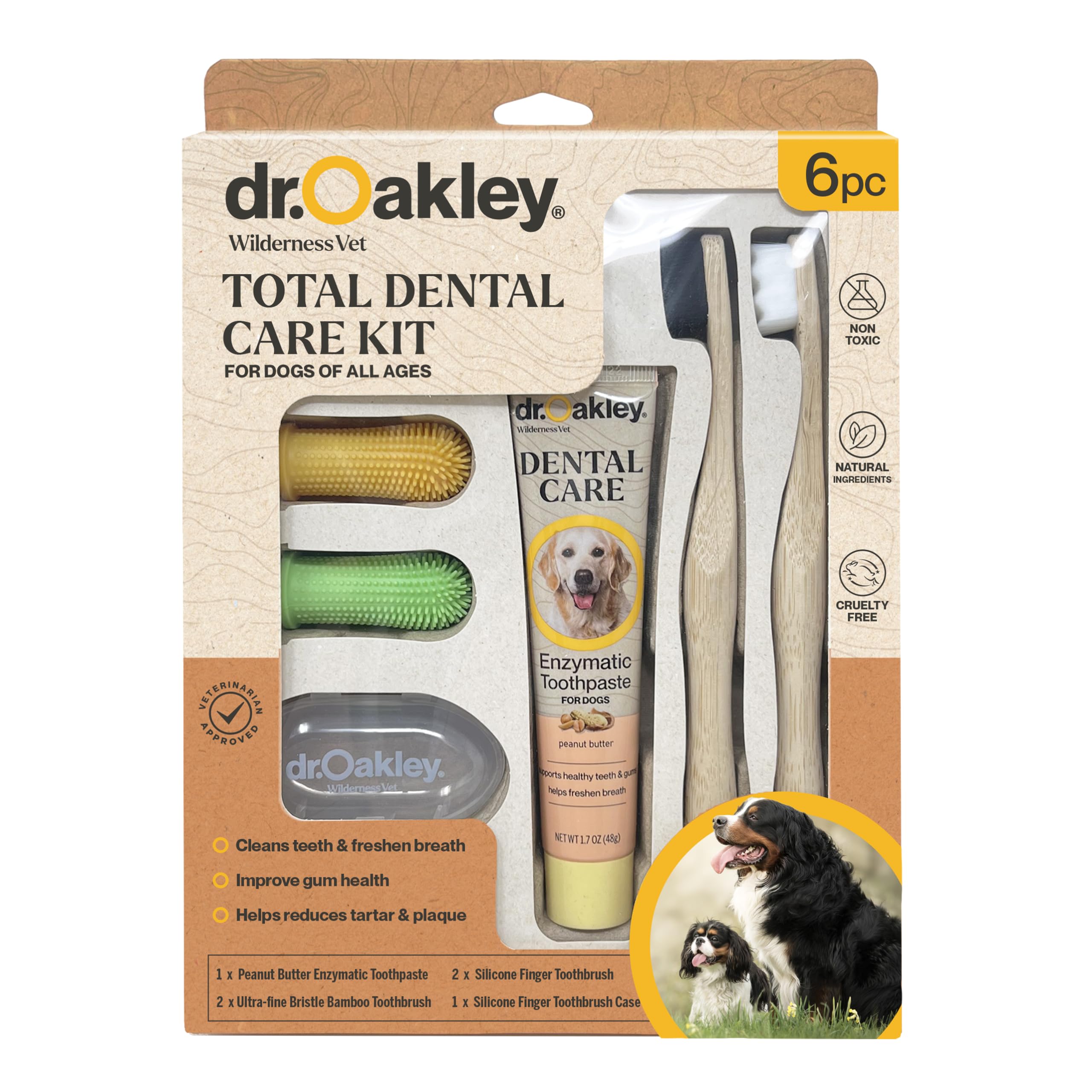 Total Dental Care Kit for Dogs: Peanut Butter Flavor - Toothpaste, Brushes, and Case, Natural