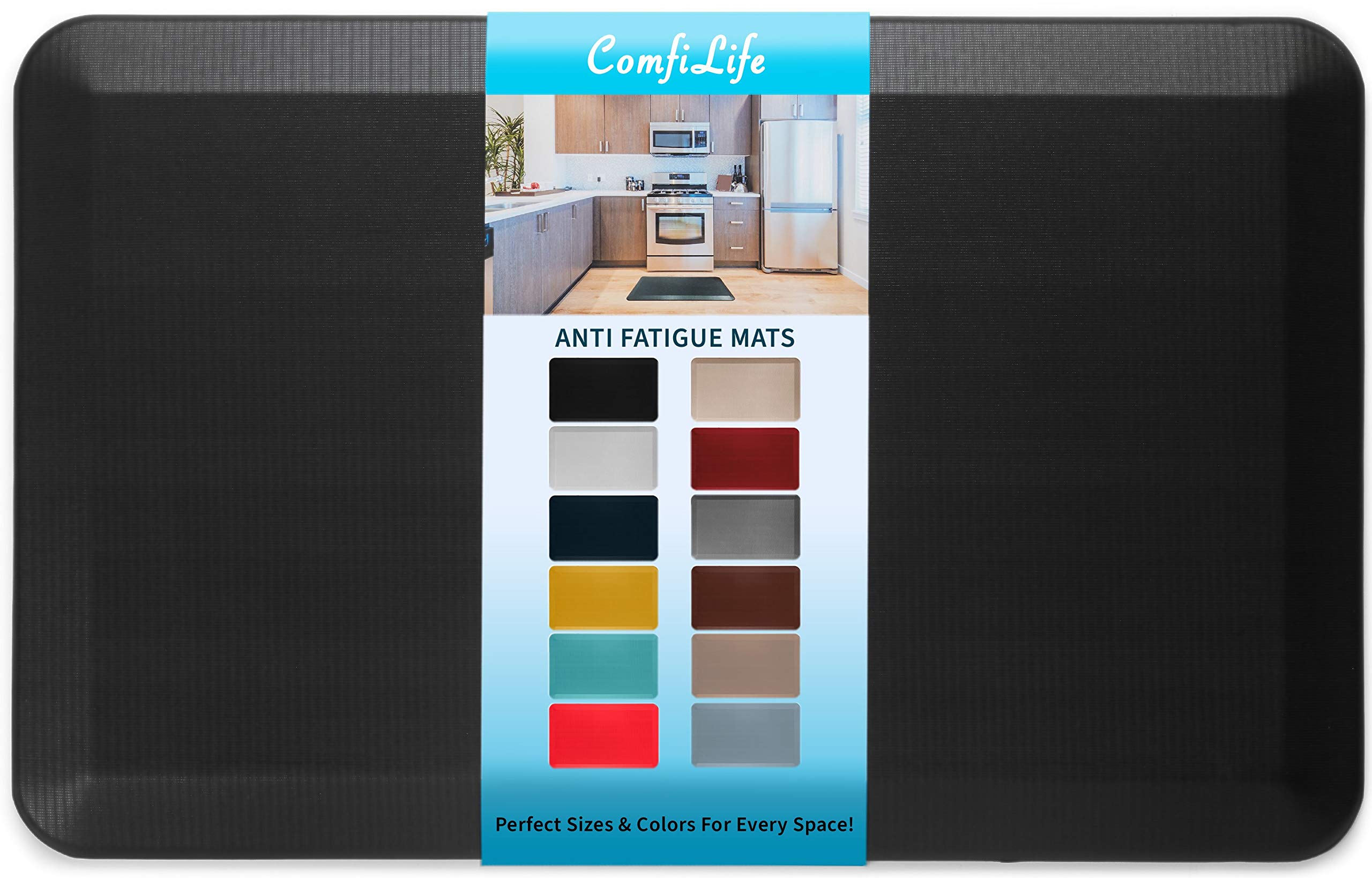 ComfiLifeAnti Fatigue Floor Mat – 3/4 Inch Thick Perfect Kitchen Mats for Floor, Standing Desk Mat – Comfort at Home, Office, Garage – Durable – Stain Resistant – Non-Slip Bottom (20" x 32", Black)