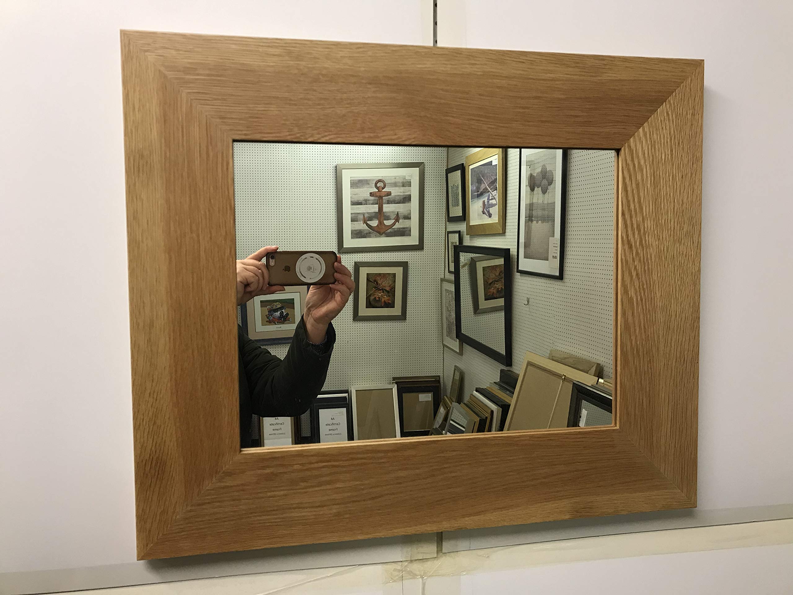 Modern 100mm Flat Solid Oak Framed Bevel Glass Wall and Overmantle Mirrors. - 10 31" x 25" (79cm x 64cm)