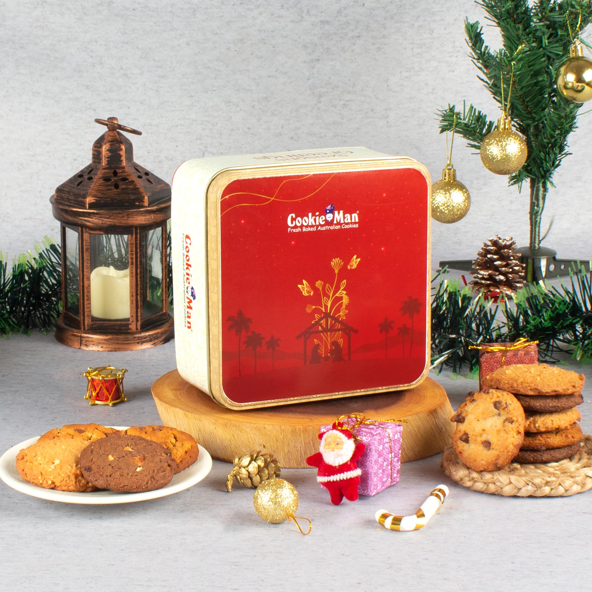 CookieMan Premium Assorted Cookies Gift Pack Tin, 250g | Ideal Gifting for Season Greetings | Freshly Baked Australian Cookies in 5 flavours | Tin Hampers for Friends and Family