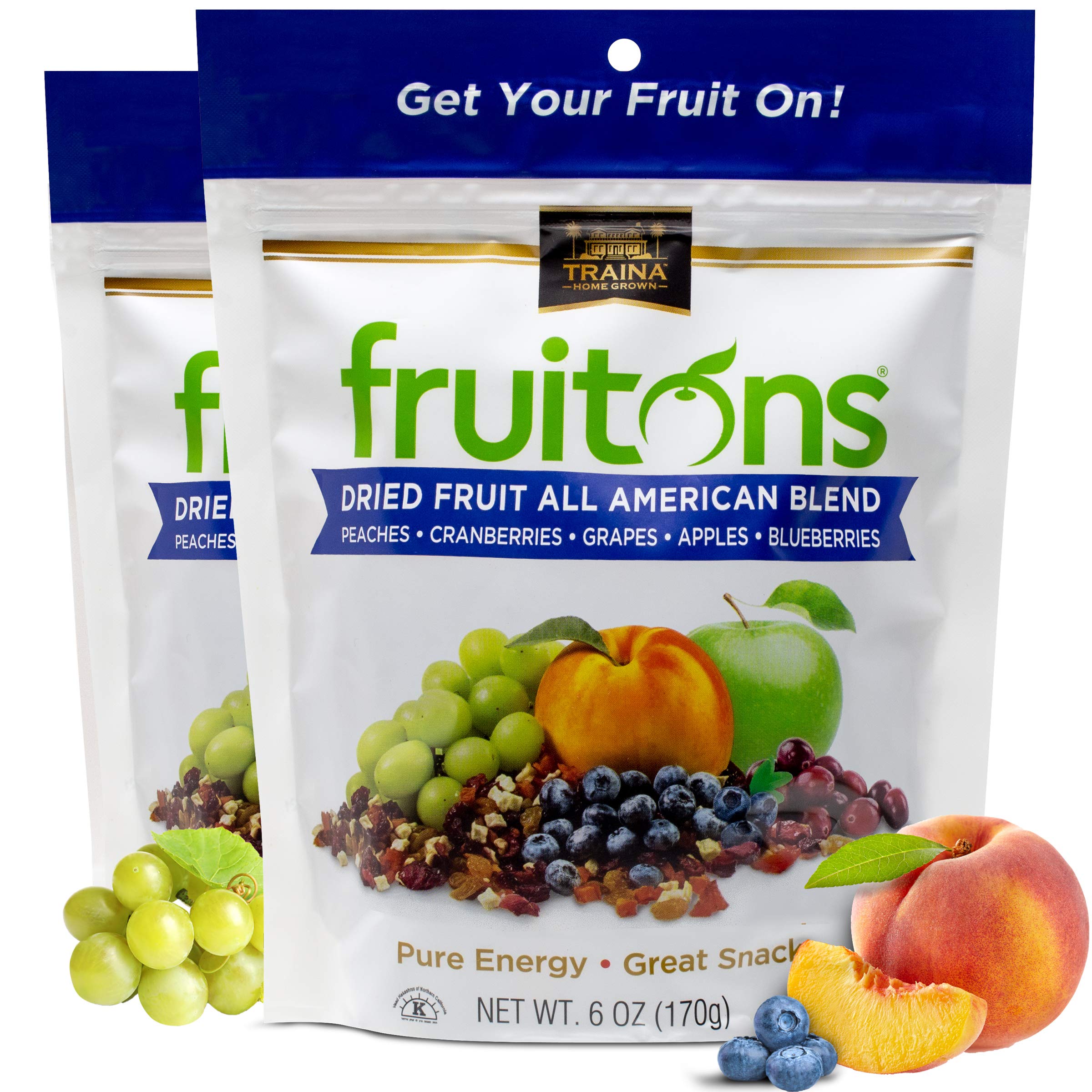 Traina Home Grown Fruitons All American Blend Fruit Mix - Non GMO, Gluten Free, Kosher Certified, 6 oz pouch (pack of 2)