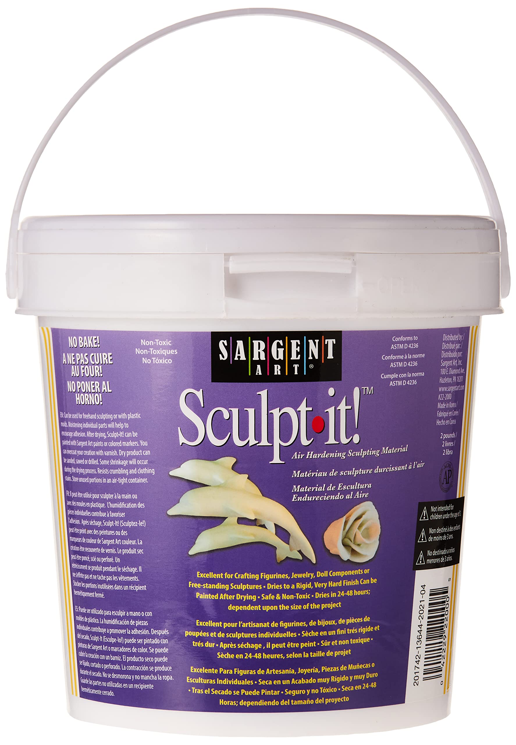 Sargent Art 2-Pound White Sculpt-It Resealable Tub, Non-Toxic, Little or No Shrinkage, Air Dry, Easy Storage