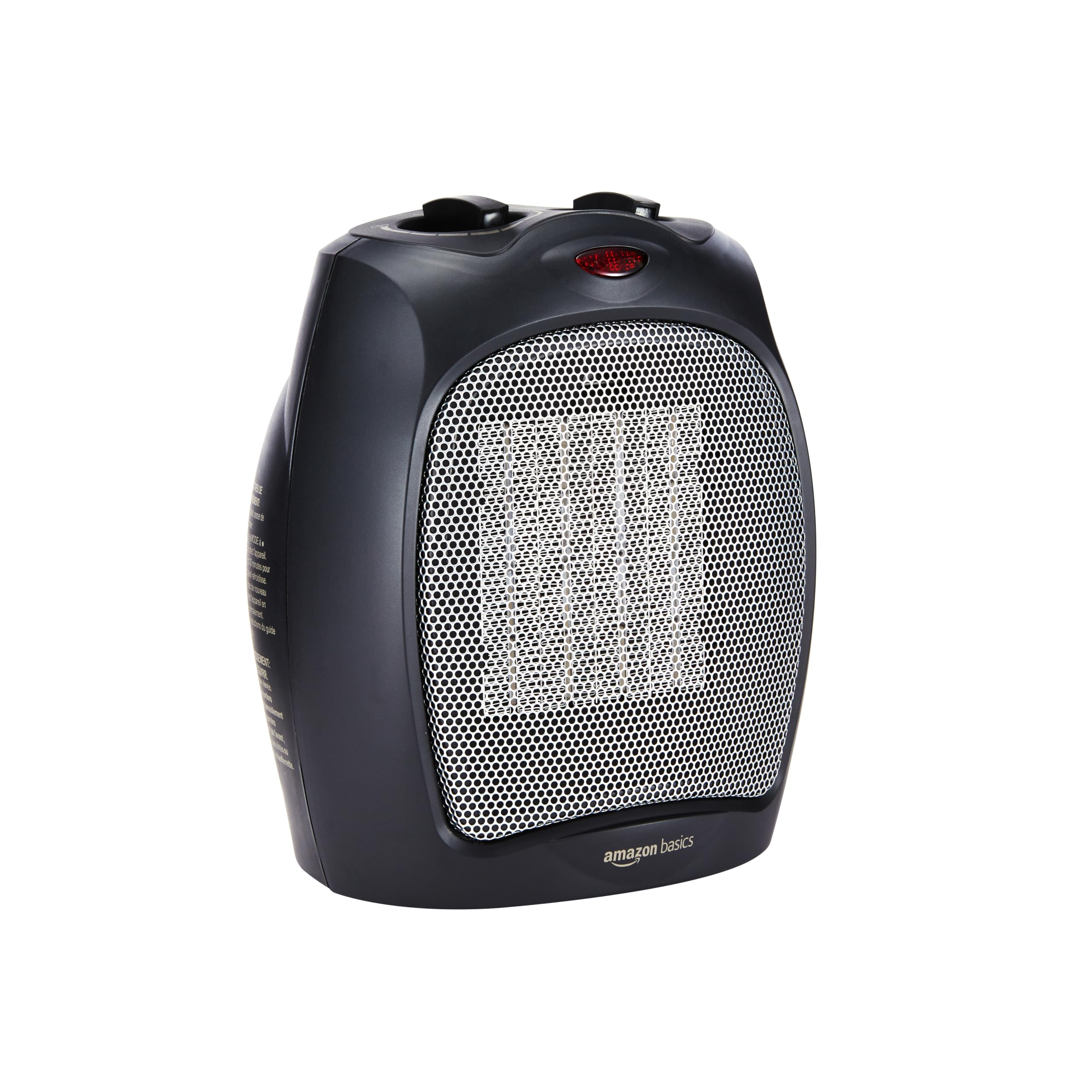 Amazon Basics Ceramic Space Heater, Portable Heater for Indoor Use, for Office and Home, With Overheat and Tip-Over Protection, Thermostat, Non-Oscillating, 1500W, Black, 7.52"D x 6.34"W x 9.45"H