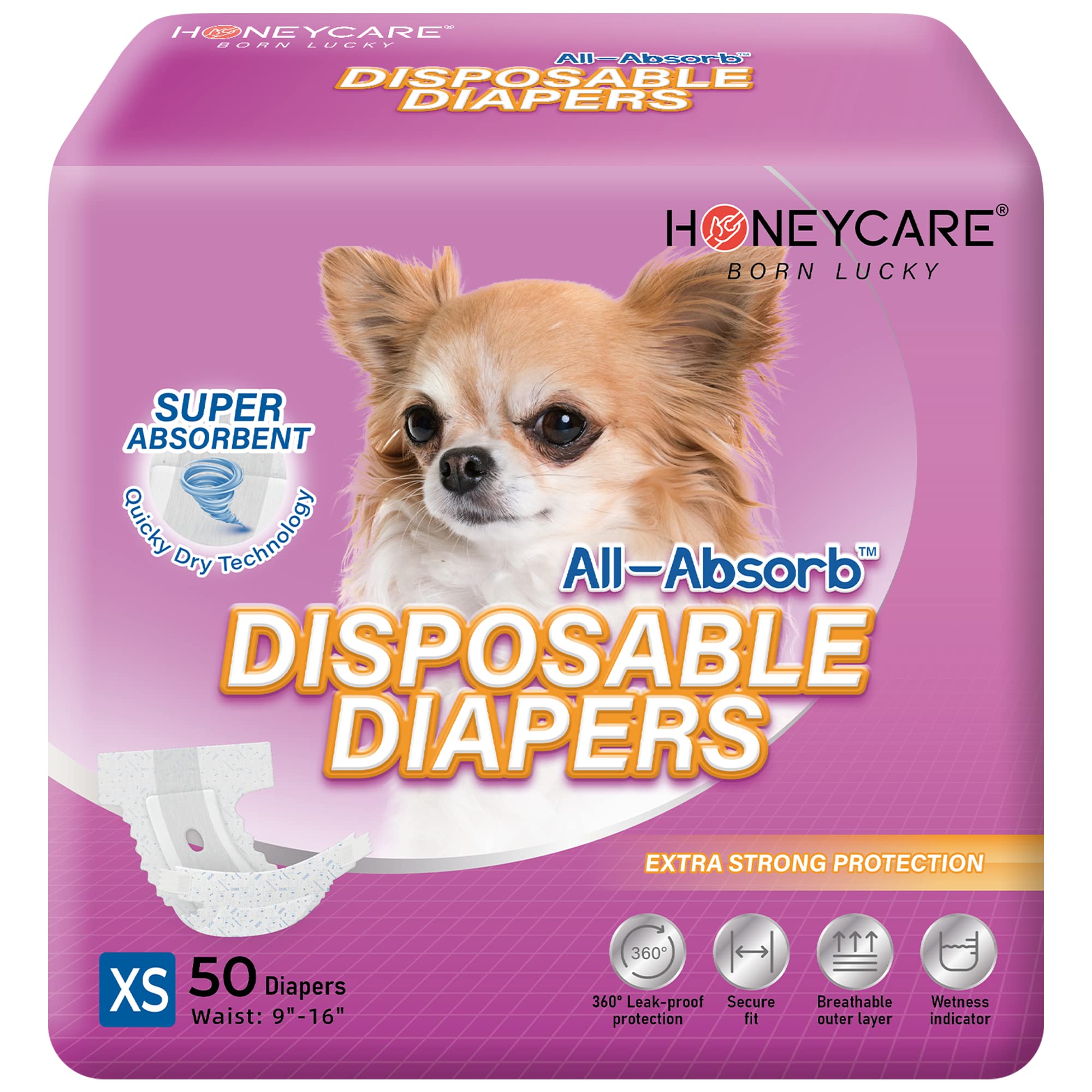 HONEY CARE All-Absorb Disposable Dog Diapers, Blue and White, X-Small