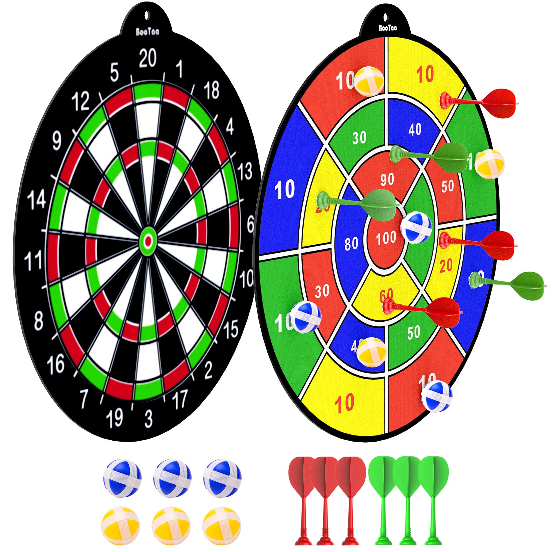 BooTaa 2 Pack Dart Games, 17.5" Large Felt Dart Board for Kids, Action Target Games with 6 Darts, 6 Sticky Balls, Party Play Game Toys, Birthday Gifts for 3 4 5 6 7 8 9 10 11 12 Year Old Boys Girls