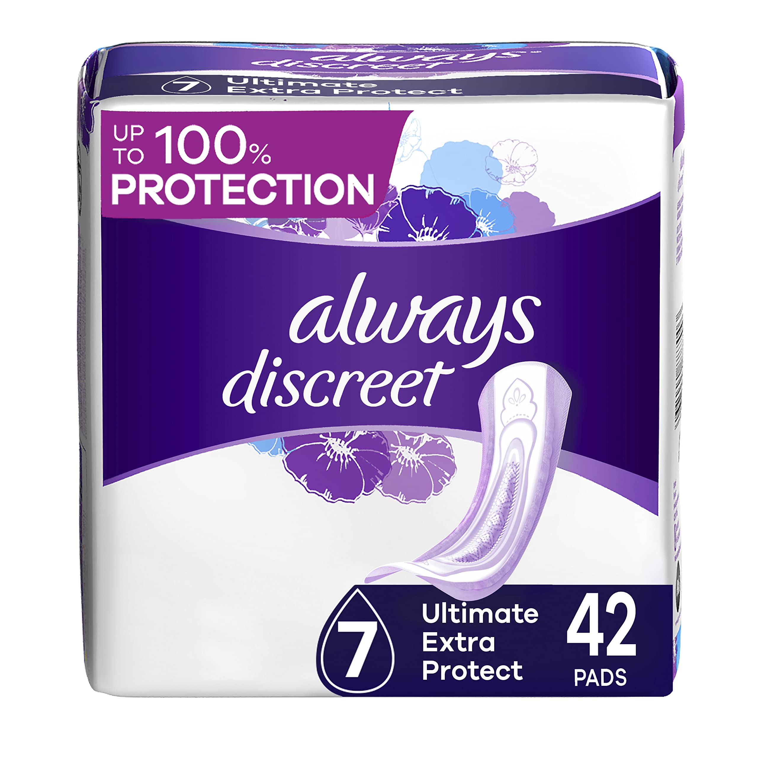 Always Discreet Ultimate Extra Protect Postpartum Incontinence Pads, Ultimate Absorbency, 42 Count, Pack of 2 (84 Count Total)