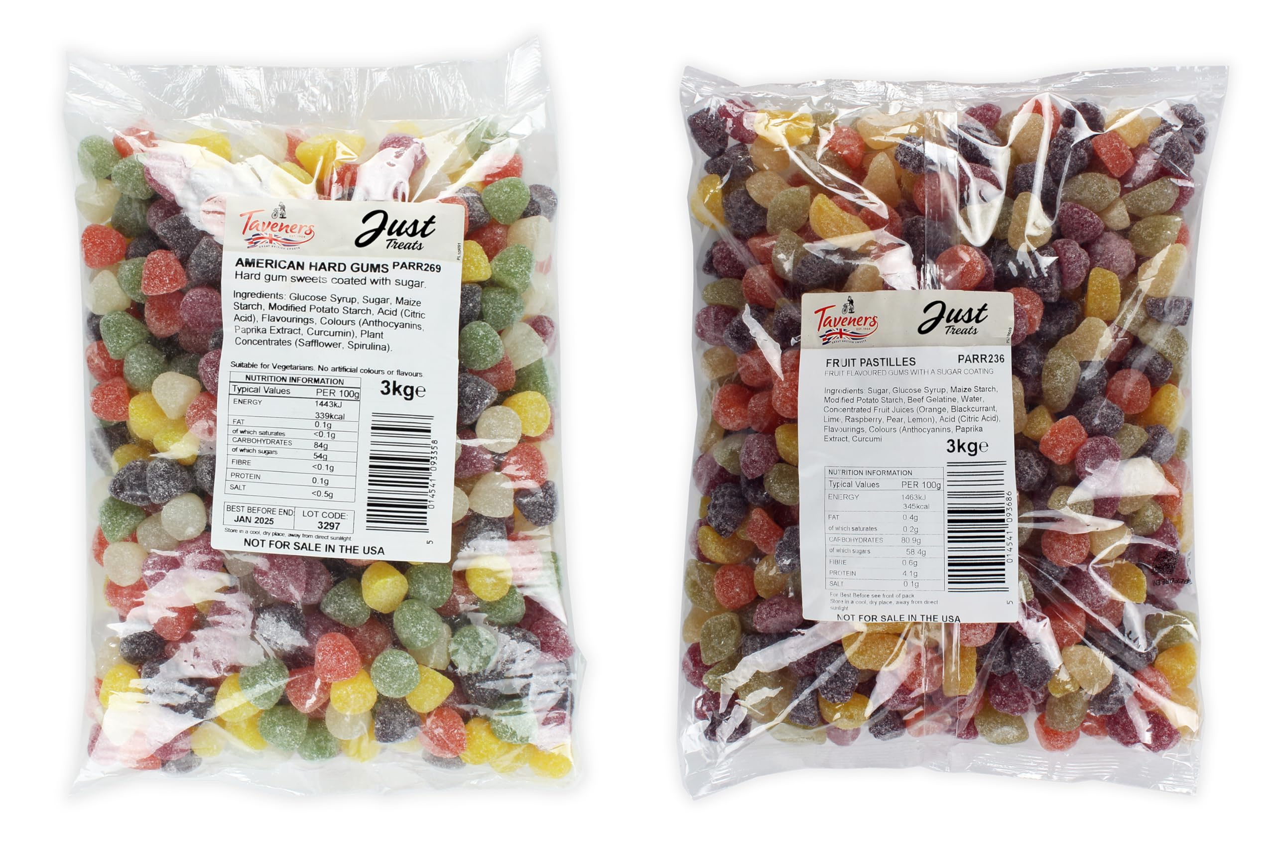 Fruity Fiesta Double Delight: Two Large Bags of Gummy Fruit Delights - American Hard Gums 3kg and Fruit Pastilles 3kg - 1,7