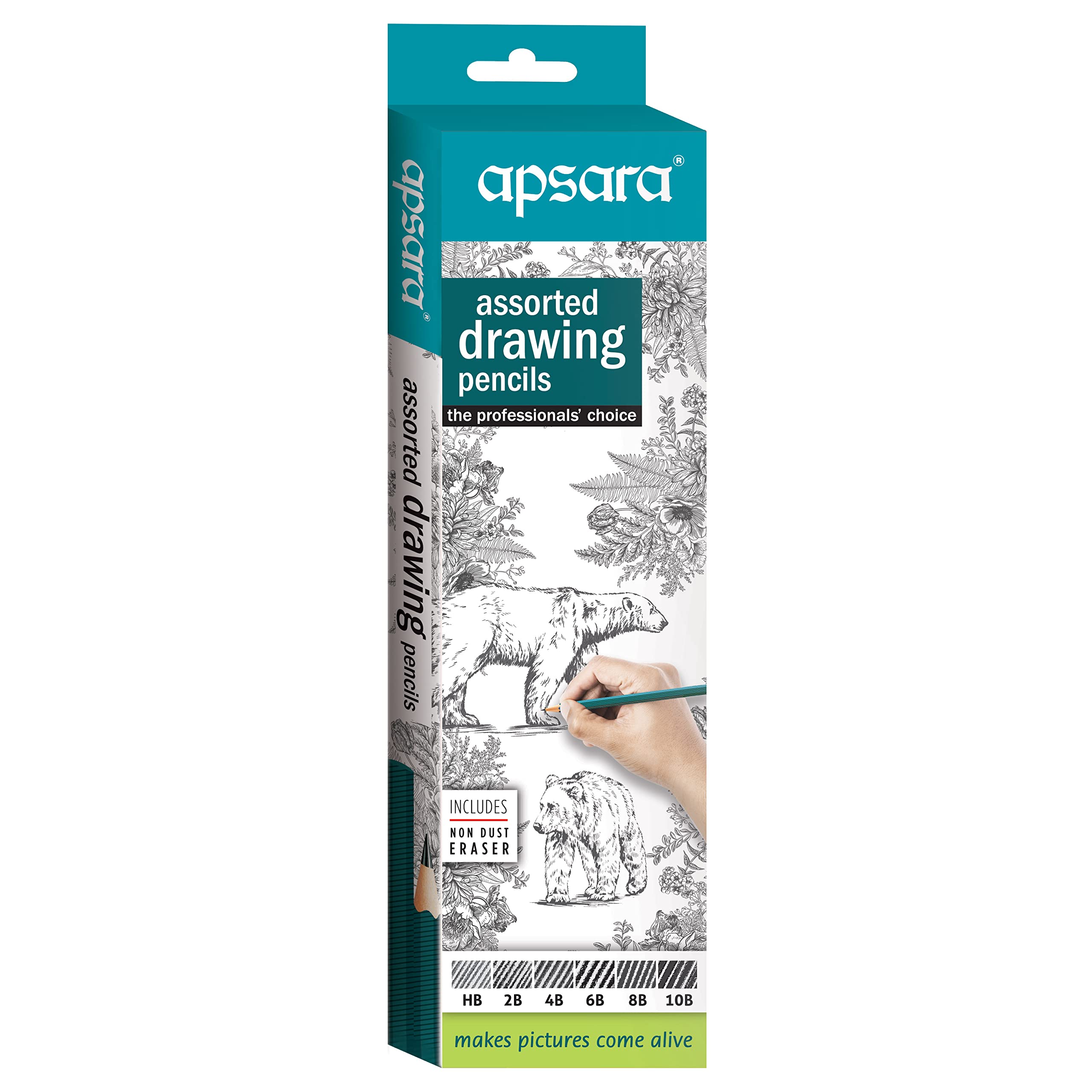 Apsara Assorted Drawing Pencils (HB-B-2B-2B-4B-6B) - Pack of 6 pencils | for drawing, sketching and drafting