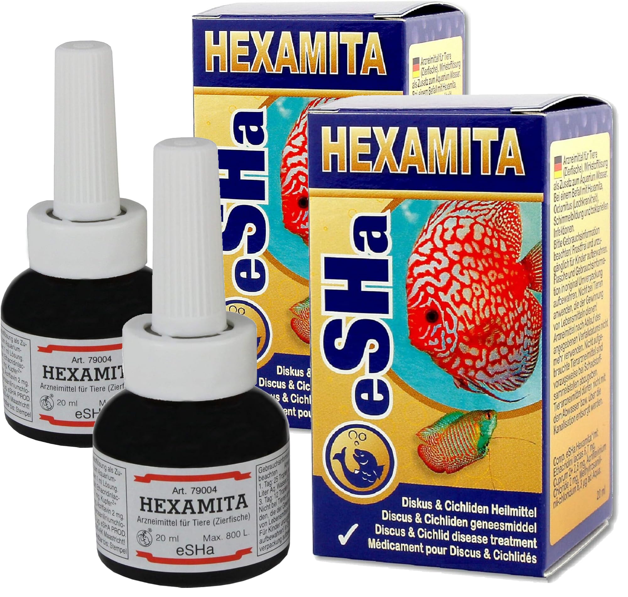 Esha Hexamita Double Pack 2 x 20 ml for 1600 Litres Discus Hole Disease