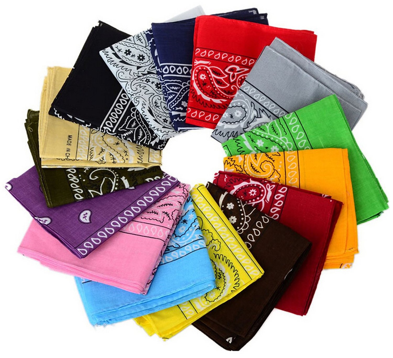 monochef One Dozen/12pcs Assorted Bandanas 22X22 Inch 100% Cotton Novelty Double Sided Print Paisley Cowboy Bandana Party Favor Scarf Headband Handkerchiefs