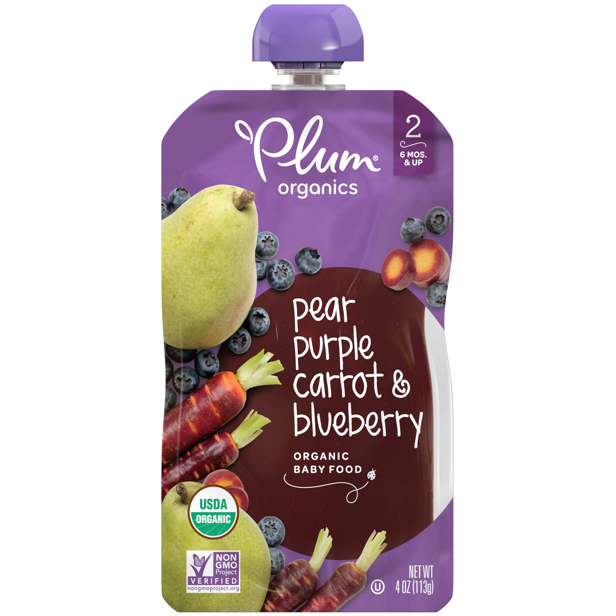 Plum Organics Stage 2, Organic Baby Food, Pear, Purple Carrot and Blueberry, 4.0 oz