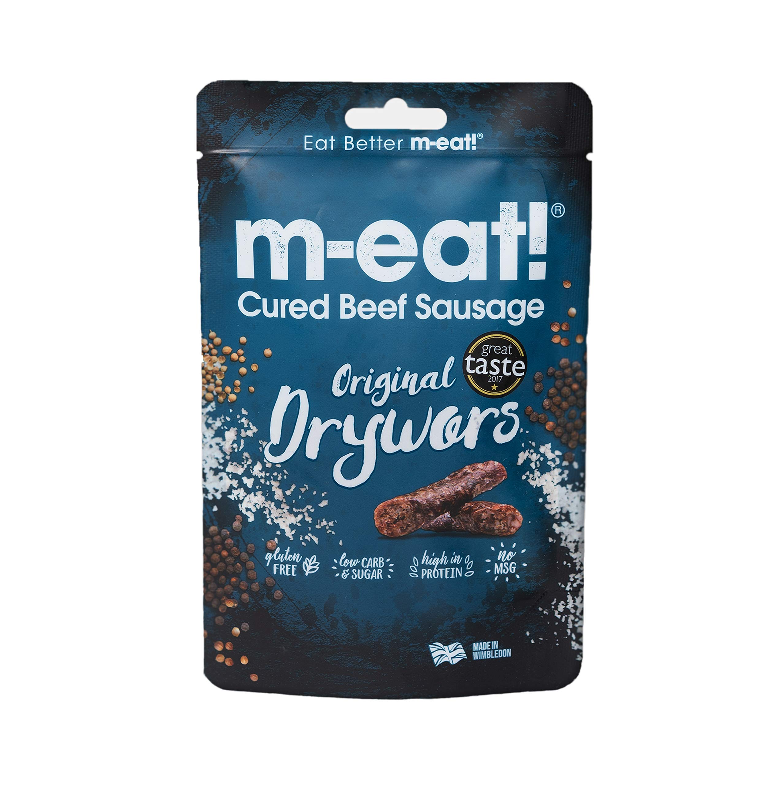 m-eat! Premium Beef Drywors | High Protein, Low Carb Snack - Original, 5 x 75g Pack