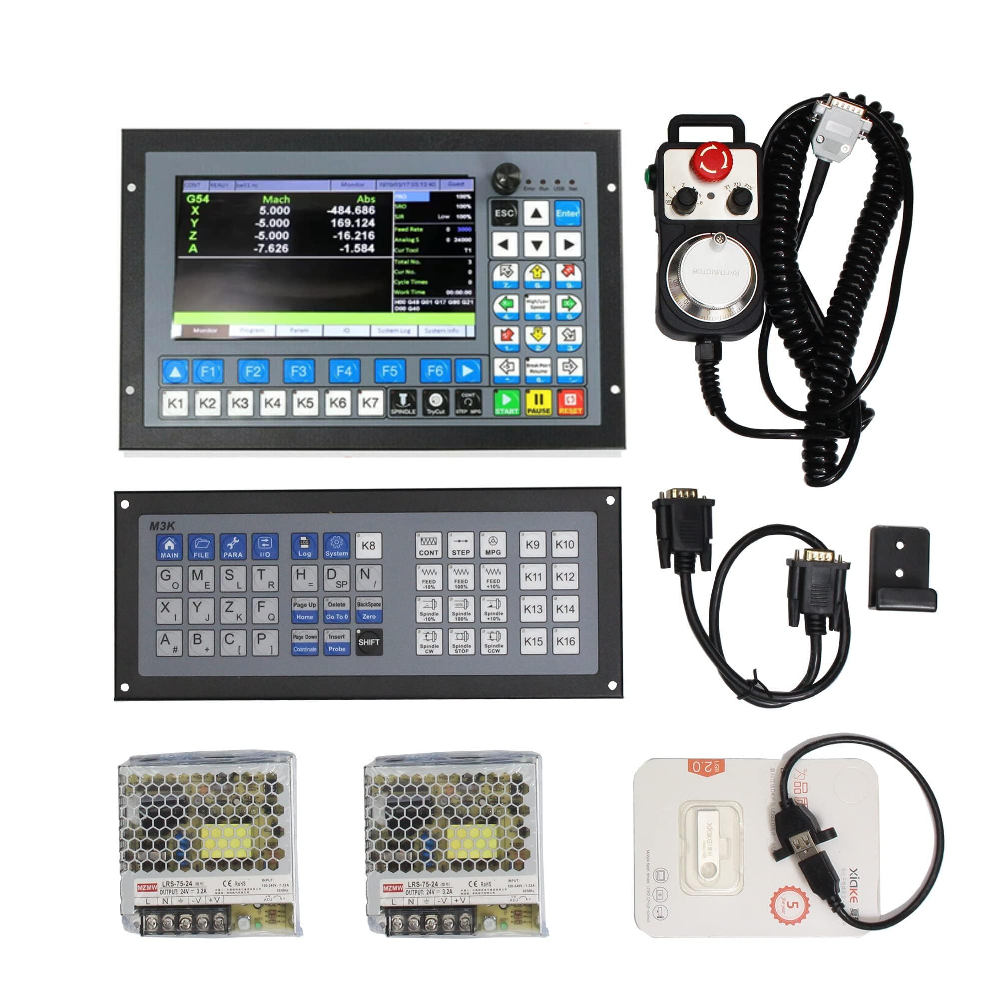 CNCTOPBAOS DDCS Expert CNC 5 Axis Motion Controller System Offline Standalone Servo Stepper Motor Drive Control 1000KHz with 5 Axis MPG Handwheel+M3K Extended Keyboard+2Pcs 75W 24V DC Power Supply