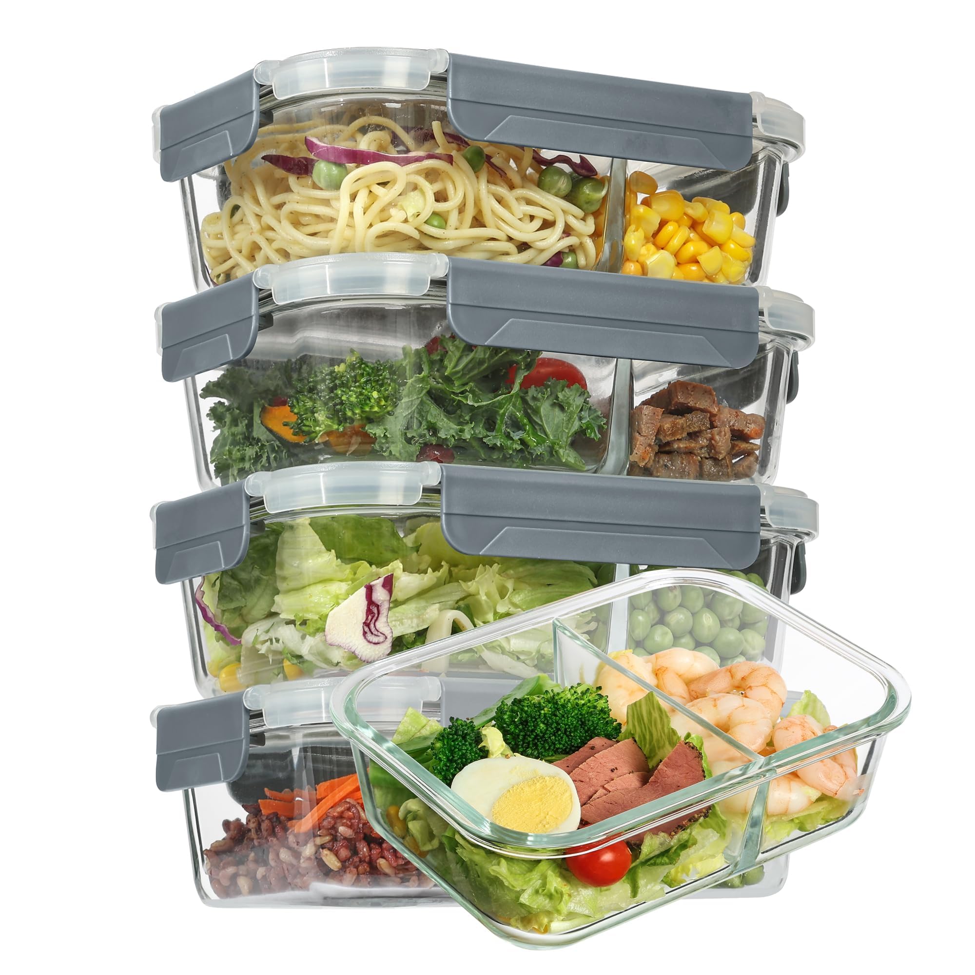 Vtopmart 5 Pack 33oz Glass Food Storage Containers with Lids