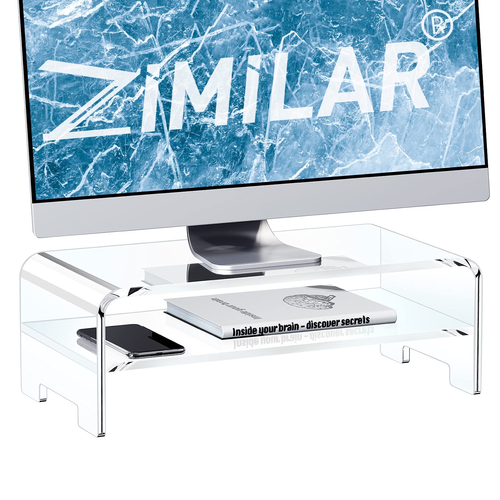 Zimilar Acrylic Monitor Stand Riser, 2-Tier Clear Acrylic Monitor Riser for Home Office, 16" Clear Monitor Stand Laptop Stand Riser for PC Screen, Printer, Mac Book