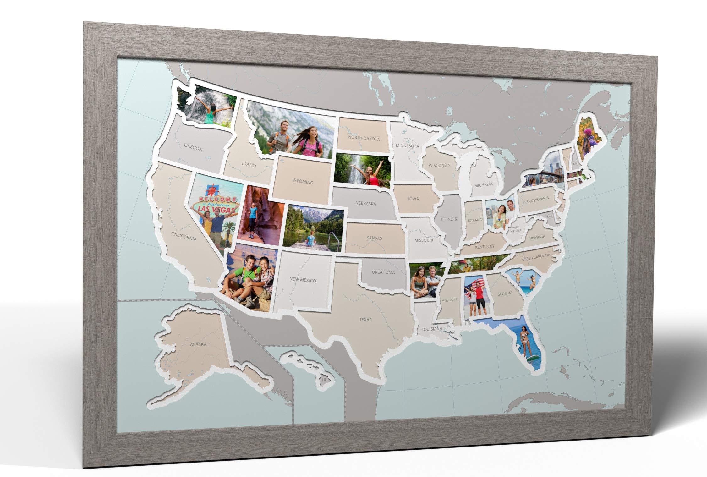 50 States USA Photo Map - Frame Optional - Made in America (Printed Map, Grey Frame)