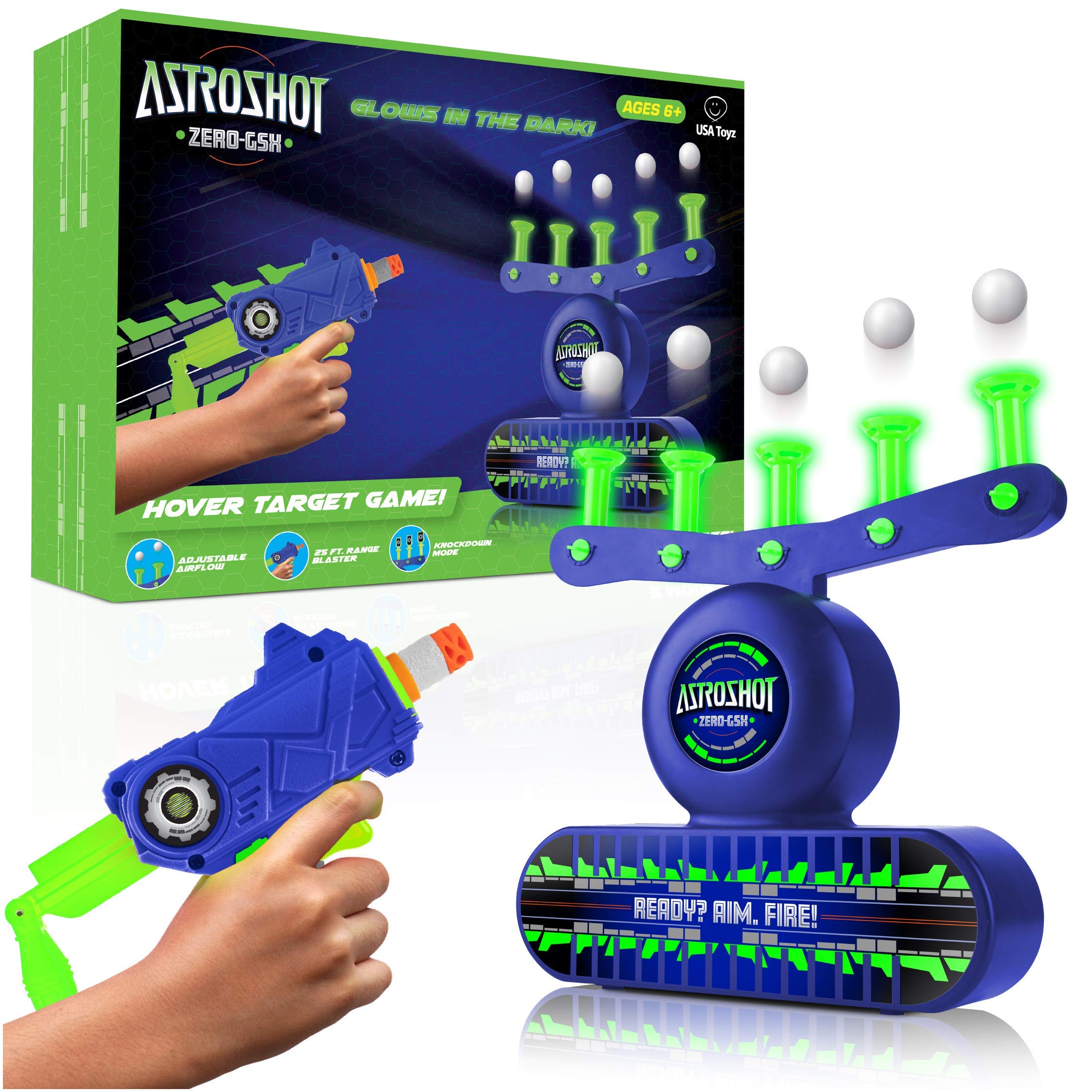 USA ToyzAstroShot Zero GSX Shooting Games for Kids - Nerf Compatible Glow in The Dark Floating Ball Targets for Shooting with Foam Blaster Toy Gun, 10 Floating Ball Targets, and 5 Flip Targets