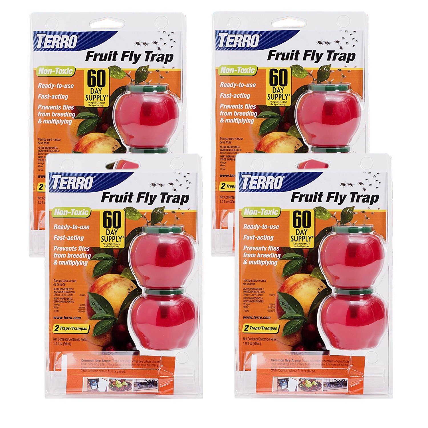 TerroFruit Fly Trap (4 pack) - Includes The SJ pest guide eBook