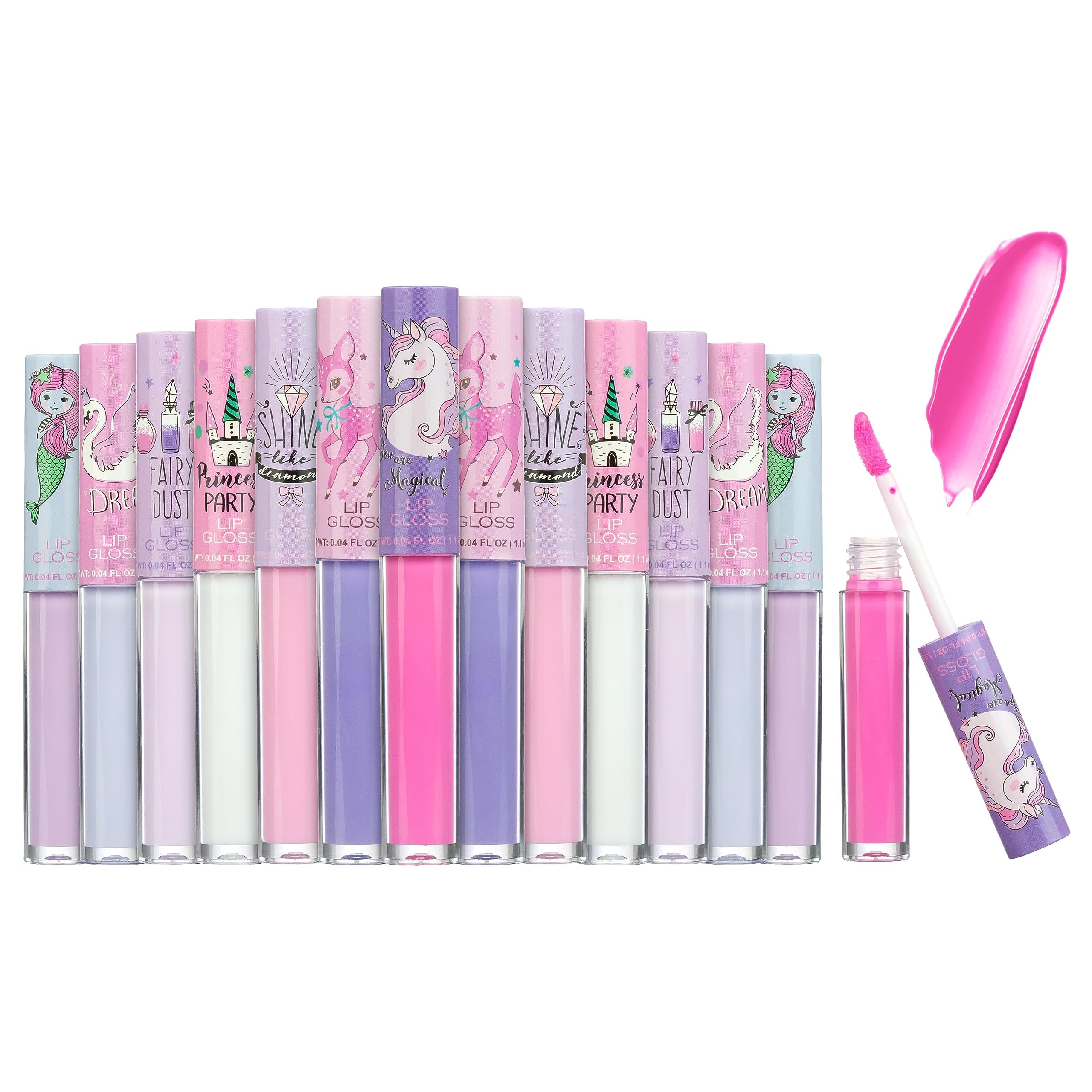 Expressions 14pc Lip Gloss for Girls - Glossy Lip Gloss Tubes | Non Toxic Lip Gloss Set - Unicorn Princess Birthday Party Favors Kids Makeup