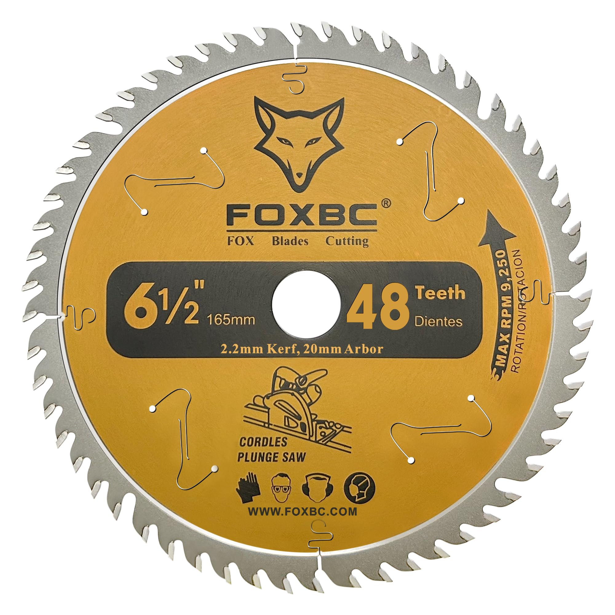 FOXBC 6-1/2" 165mm X 20mm 48T Track Saw Blade for DeWalt DWS520, Makita Plunge Circular Saw