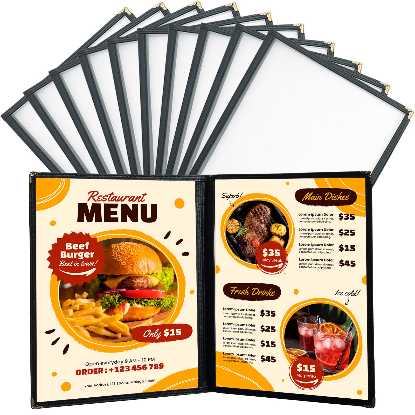 FLKQC Tech 10 Pack 4 View Restaurant Menu Covers/Fits 8 1/2" x 11" Paper (2 Page)