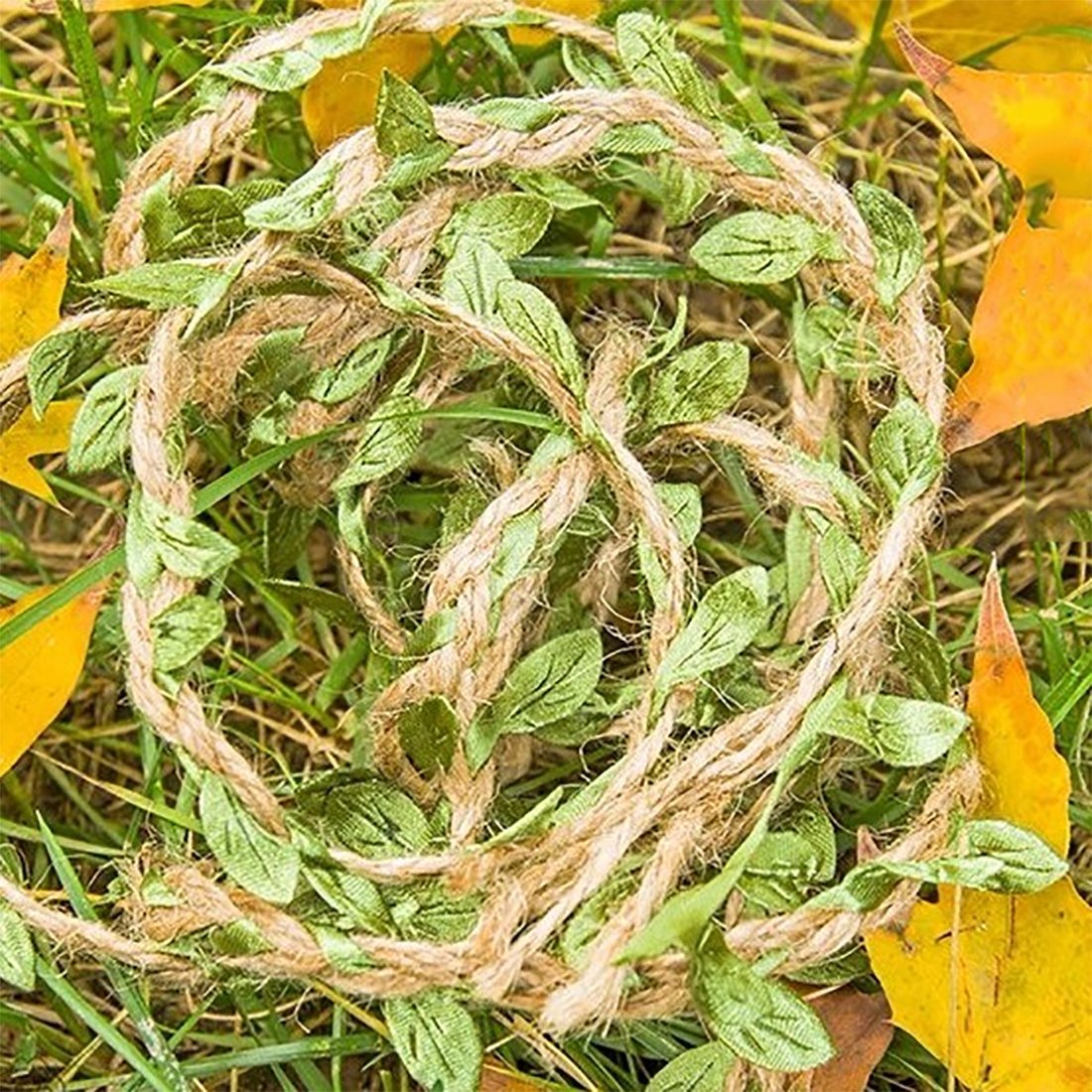 AllDao Jute Twine Burlap Leaf Ribbon Artificial Vine Green Leaves Art & Crafting Home Packing Decoration