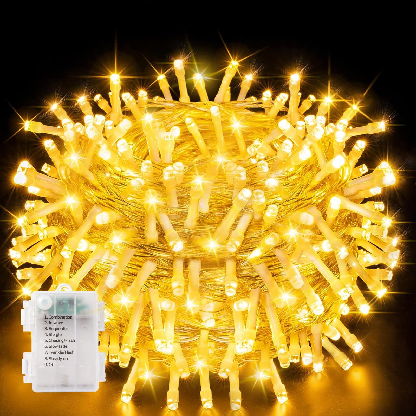 XIYUNTE200 LED String Lights Battery Powered, 20M/66FT Warm White Fairy Lights 8 Lighting Modes, Bright Waterproof Fairy Lights for Outdoor Garden Christmas Tree Indoor Dccorations