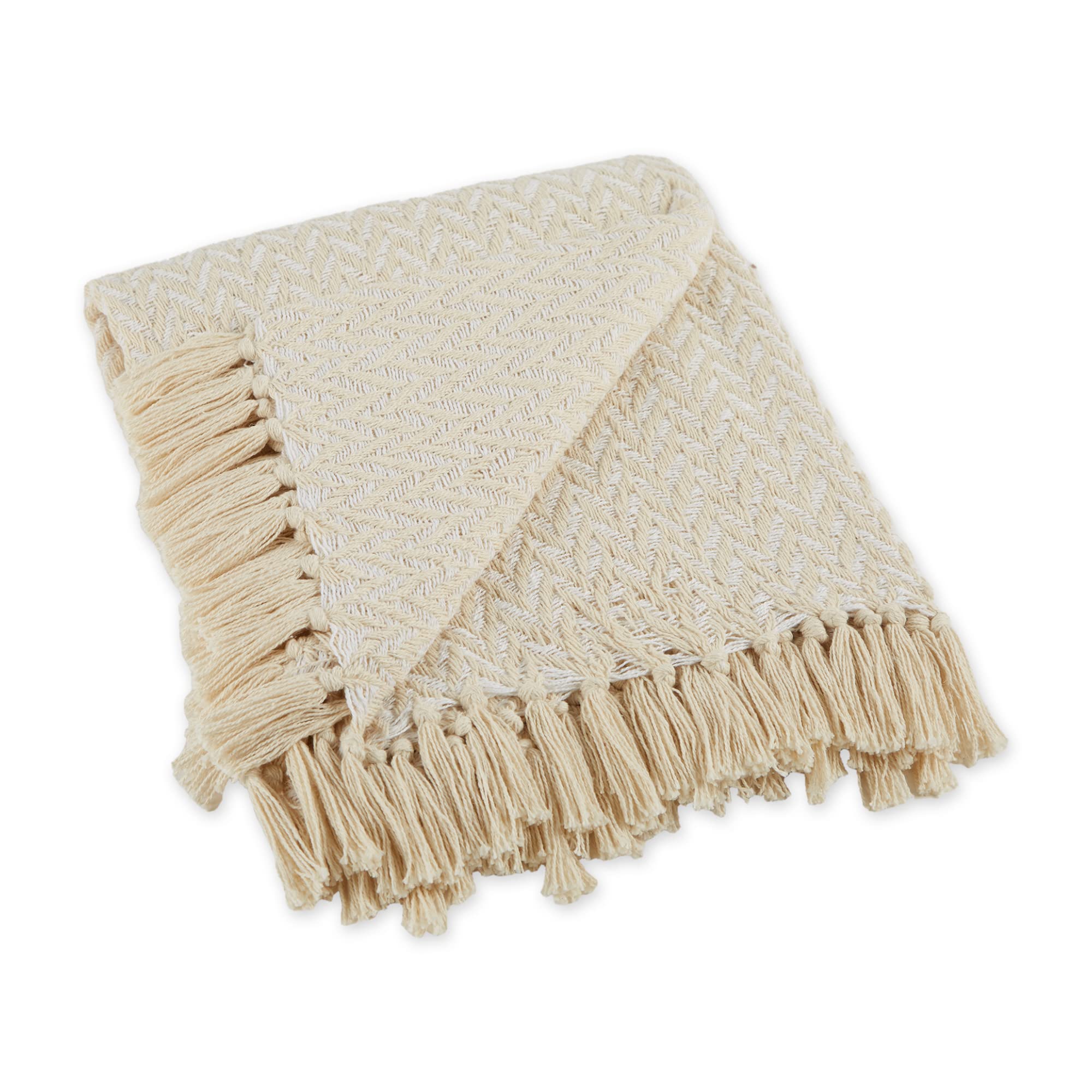 DII Modern Zig Zag Throw Blanket Woven Cotton, Hand-Knotted 2.5" Fringe, 50x60, Natural