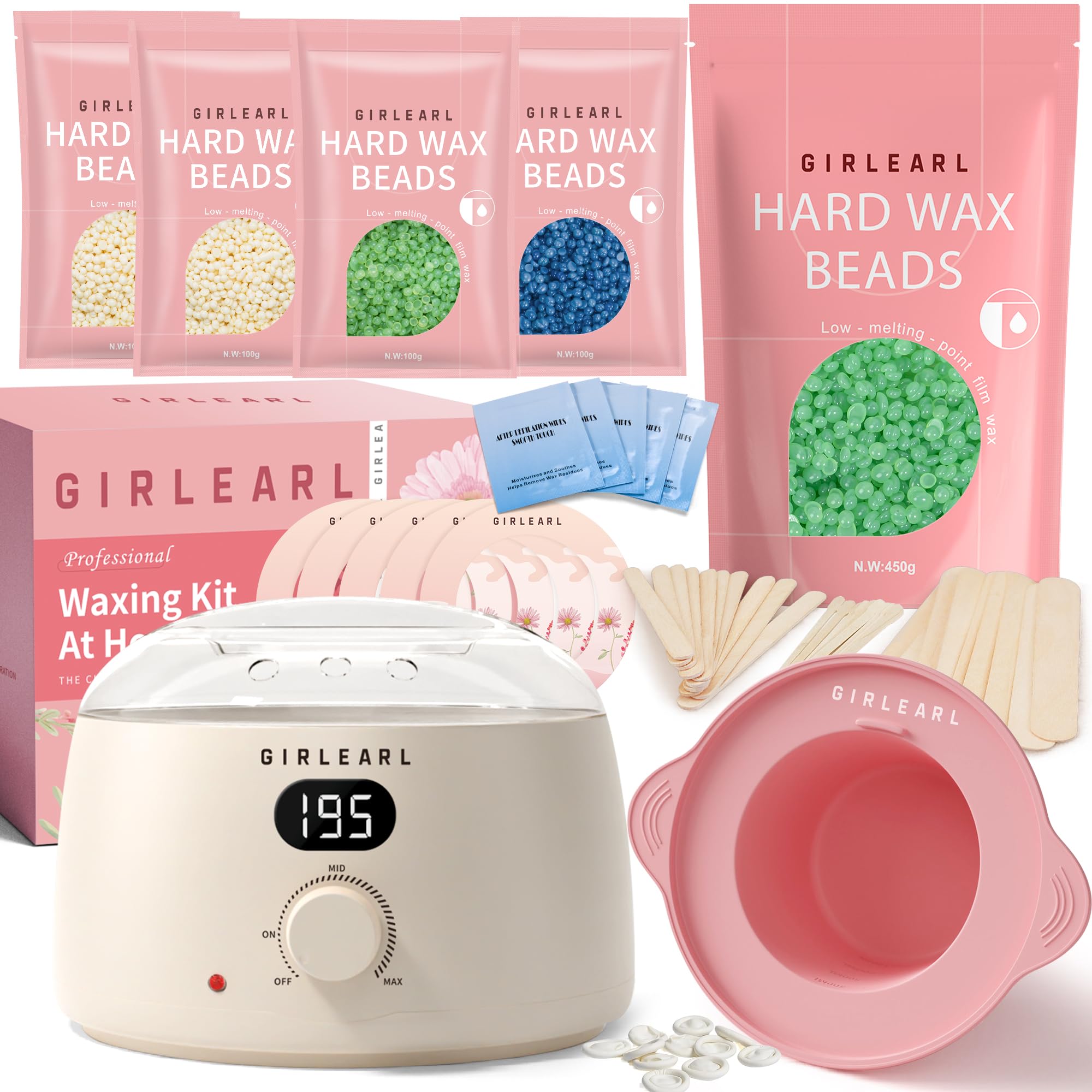 Premium Digital Waxing Kit + 1lb Aloe Hard Wax Beads at Home, Multiple Formulas Target Different Types of Hair for Brazilian Bikini, Facial, Leg, Beard, Eyebrow and Full body