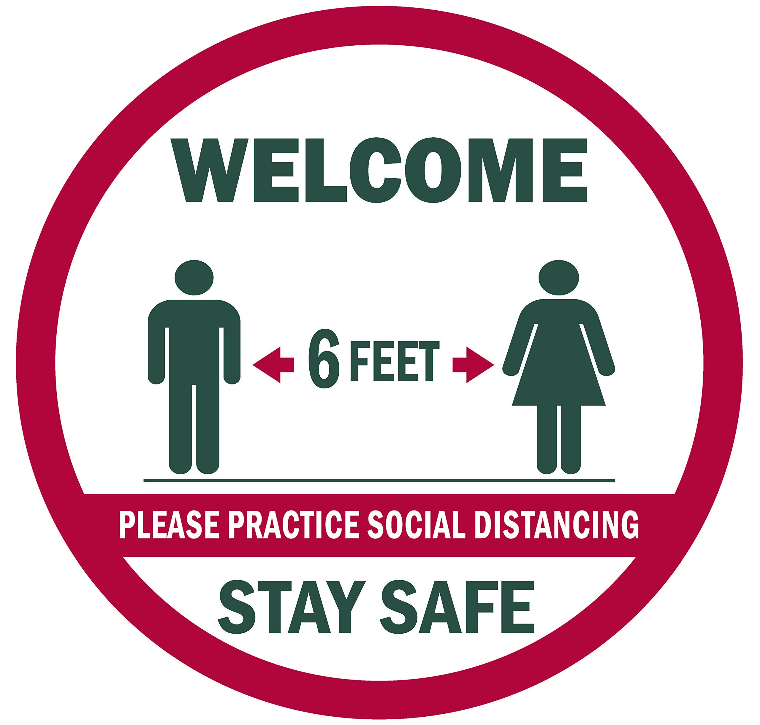 CLEVER SIGNS Social Distancing Floor Decals, 12" Round, 6 Decals Per Pack, Social Distancing Sign, Welcome Practice Social Distancing, Stand Here Floor Sticker, Social Distancing Floor Stickers