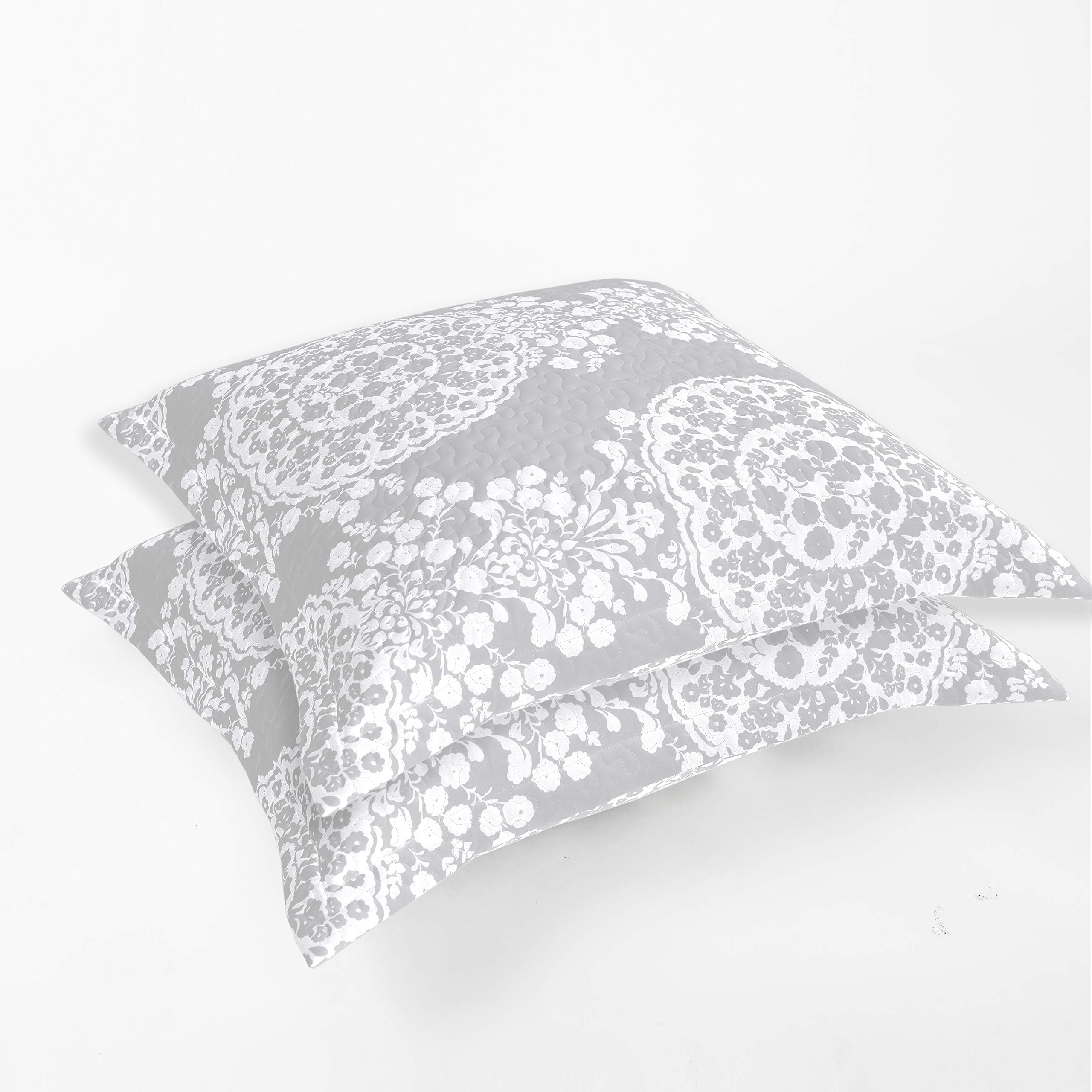 DriftAway Samantha Floral Damask Medallion Pattern Bedding Euro Pillow Sham 26"x26" Grey