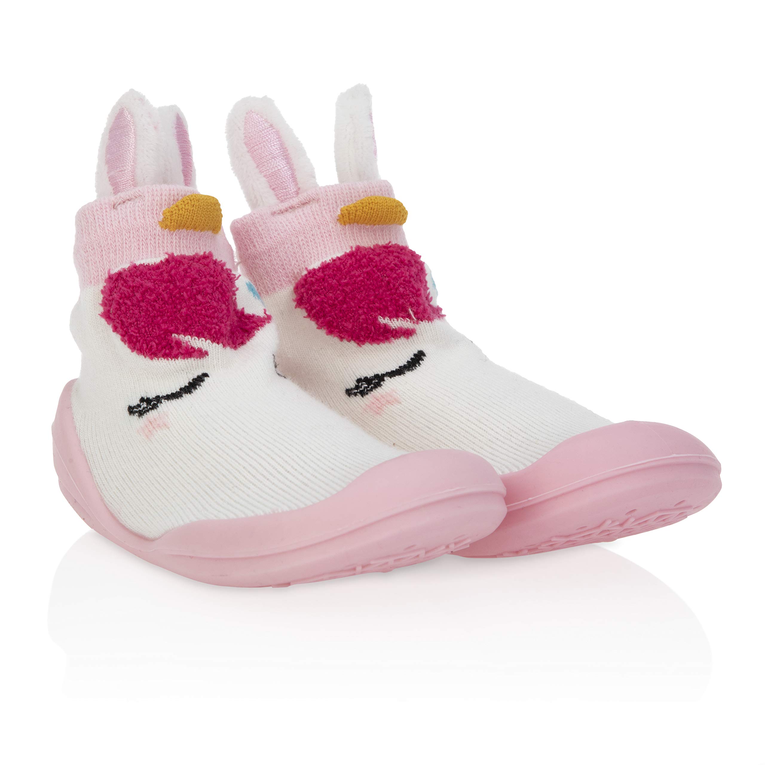 NubyNuby Snekz Comfortable Rubber Sole Sock Shoes for First Steps- Pink Unicorn/Medium 14-22 Months